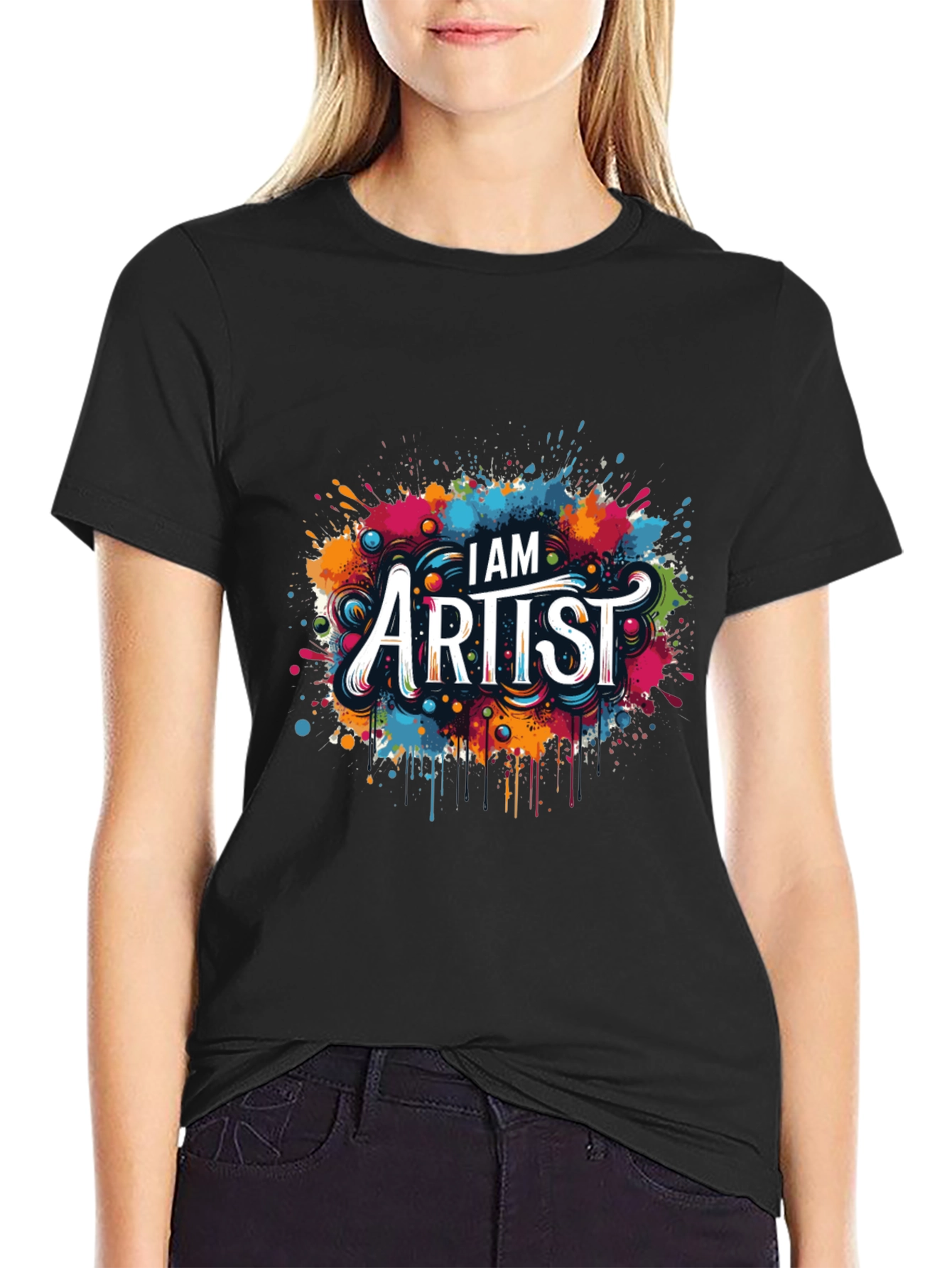Black I AM Artist Tee: Creative Color Splash Graphic T-Shirt view 2
