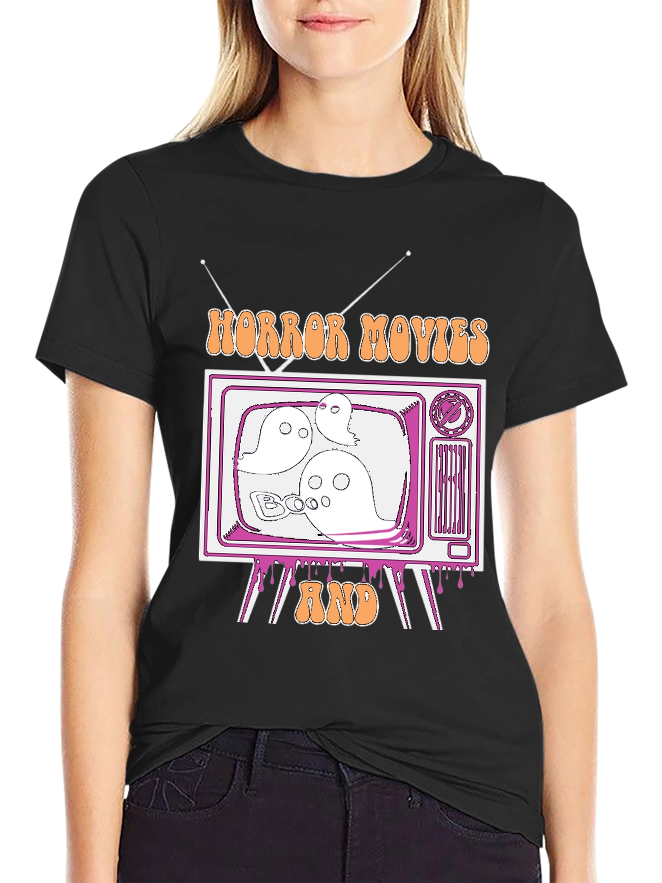 Black Horror Movies & Chill Graphic Tee view 2