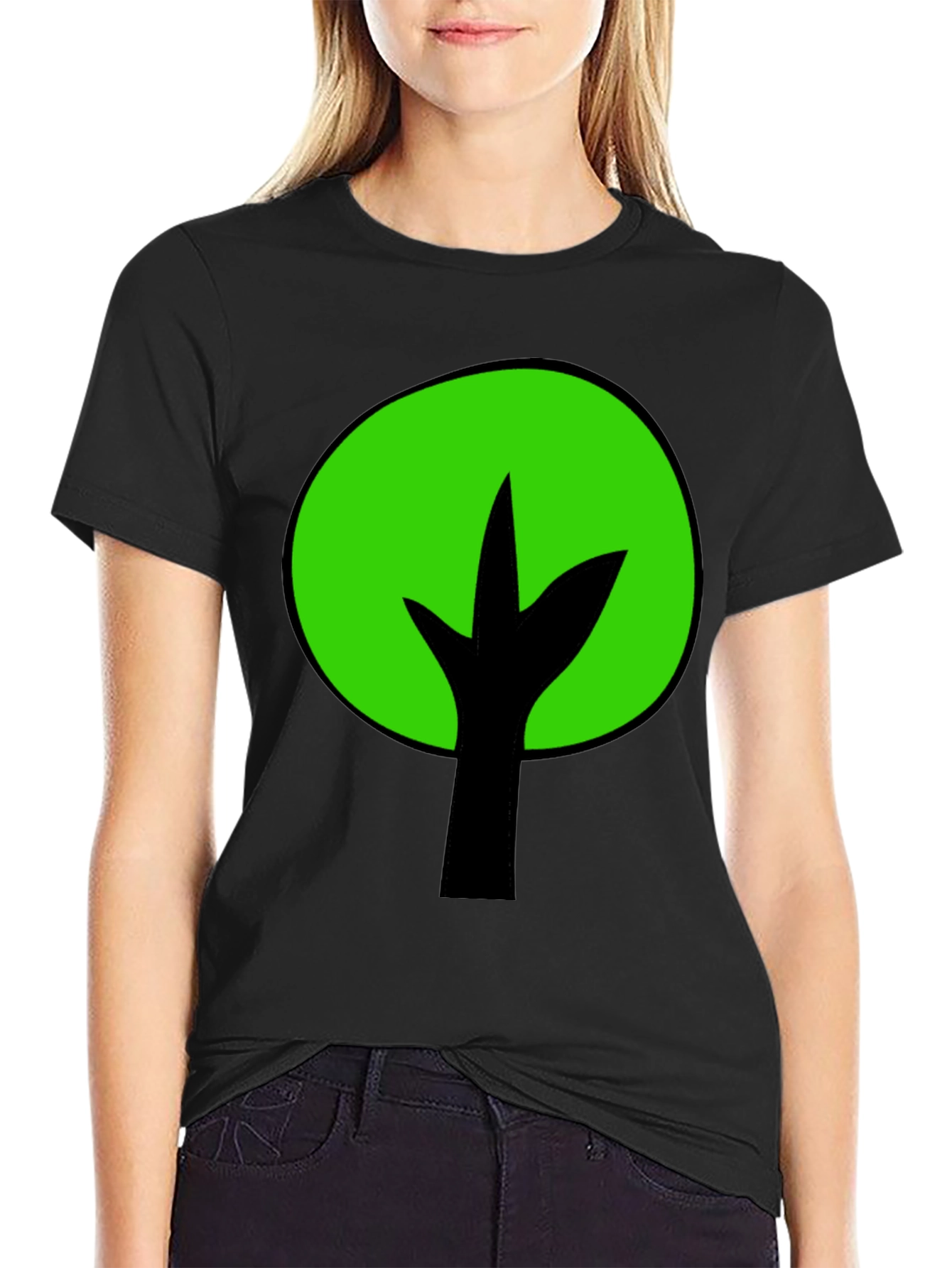 Black Green Tree Graphic Tee - Black Cotton Blend view 2