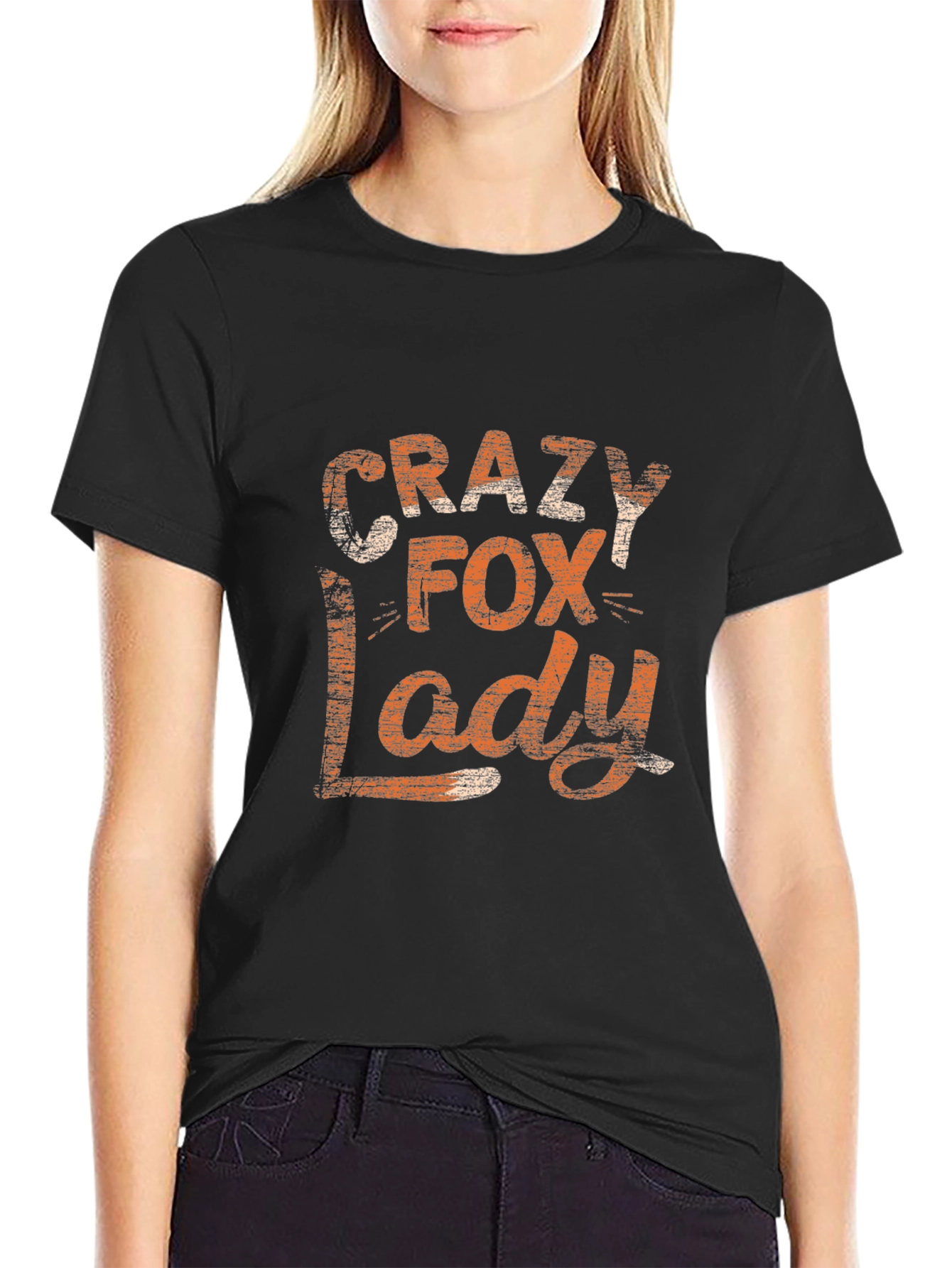 Black Crazy Fox Lady Graphic Tee - Unisex view 2