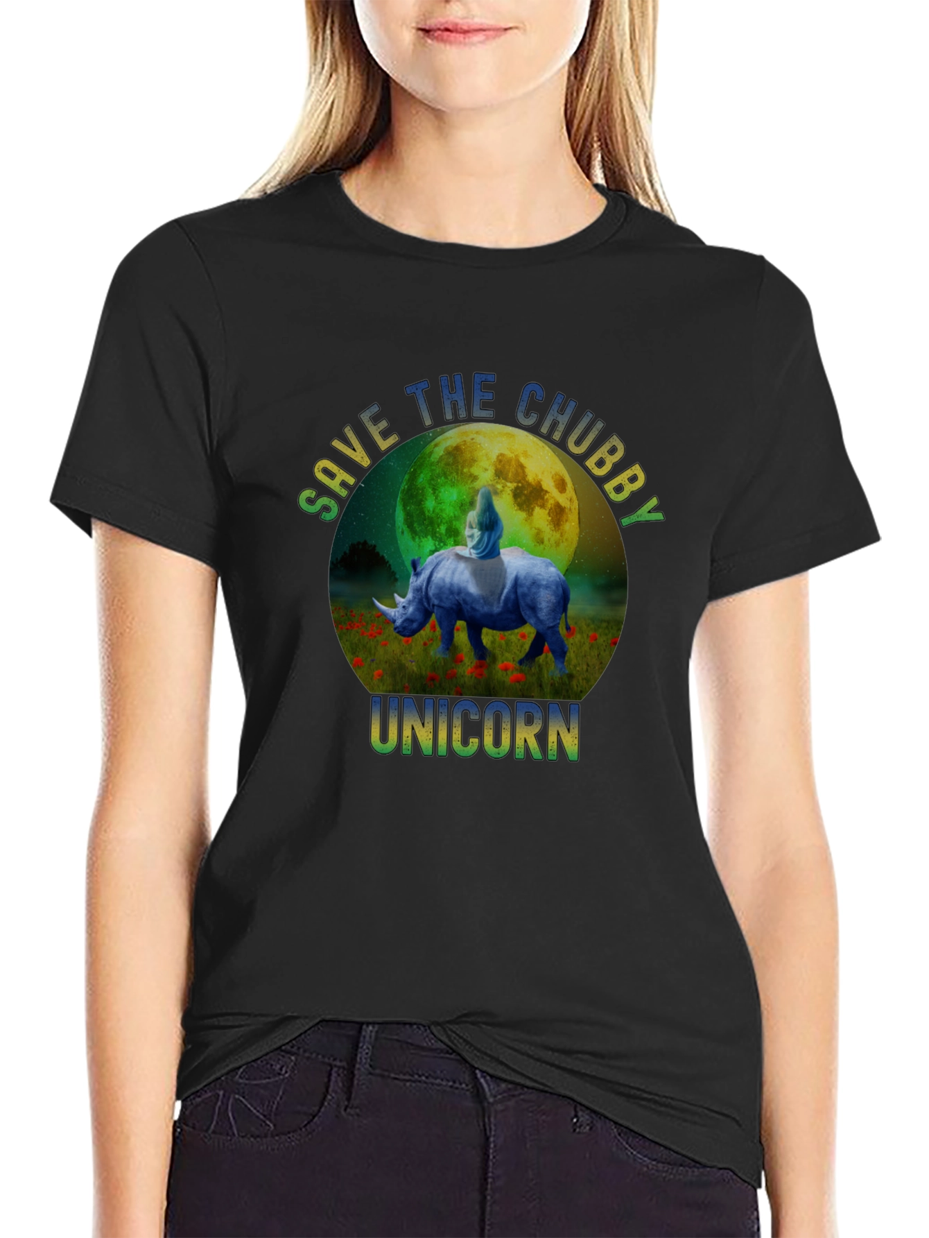 Black Save The Chubby Unicorn Graphic T-Shirt view 2
