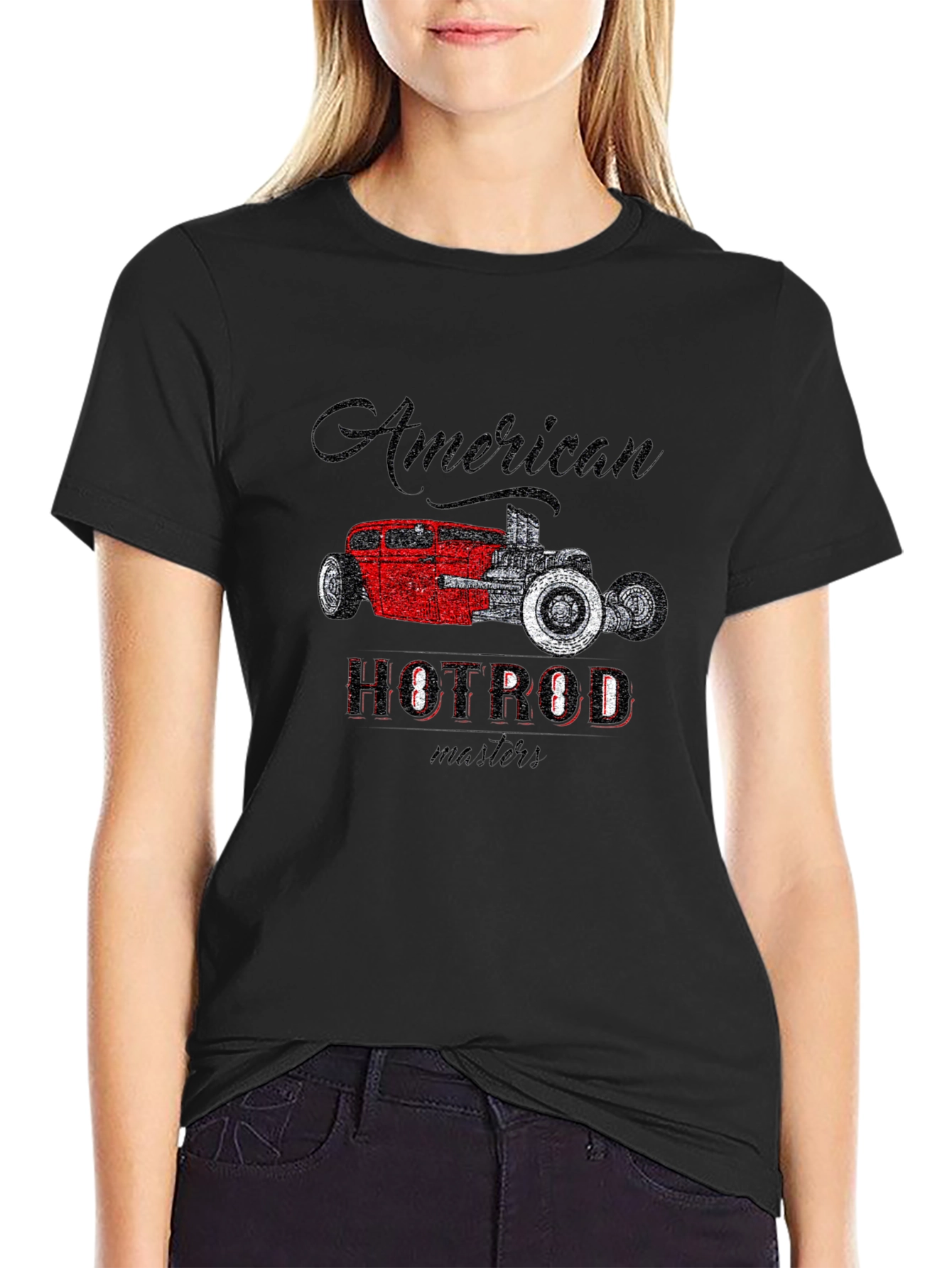Black American Hot Rod Graphic Tee - Vintage Car Design view 2