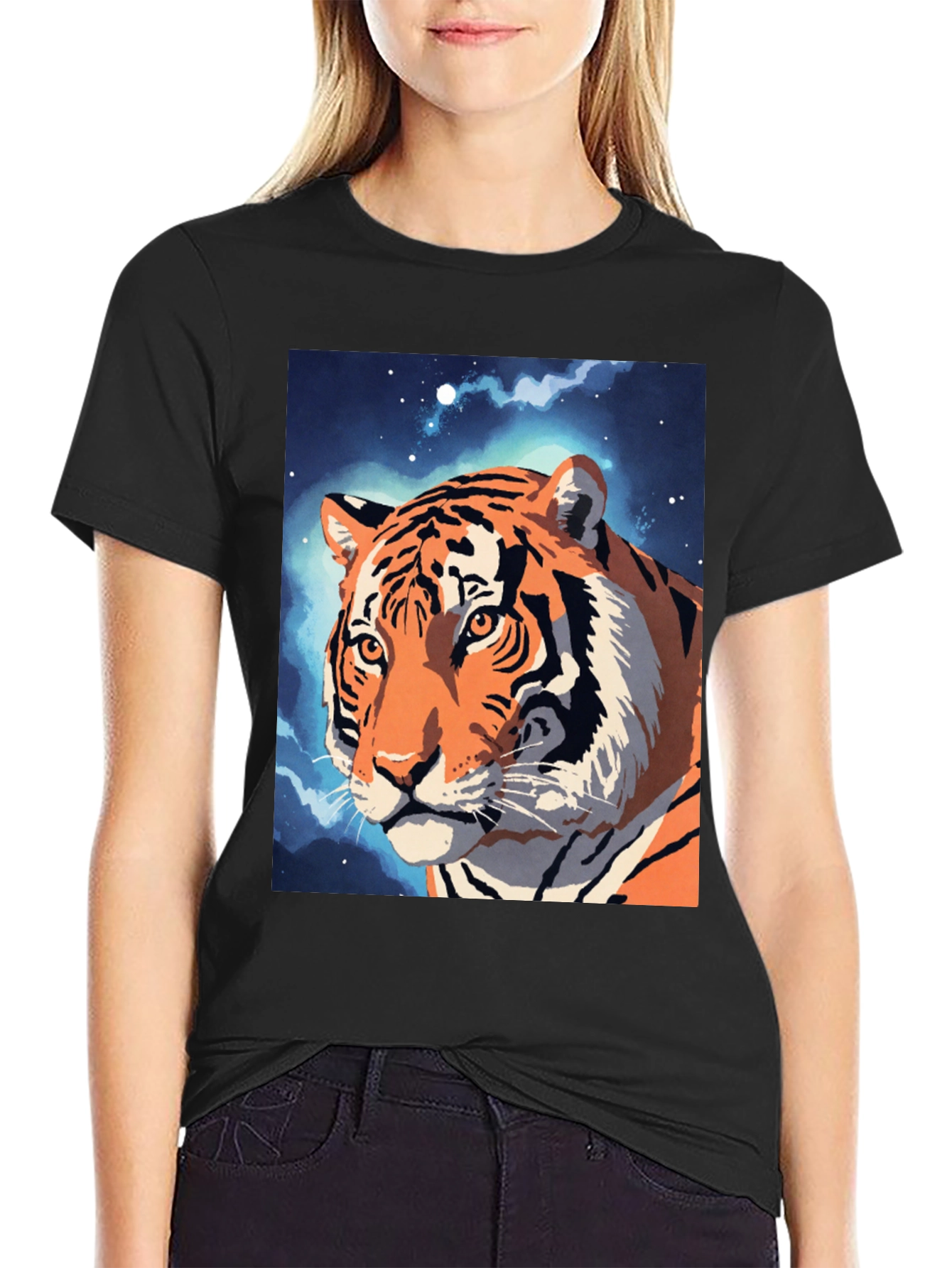 Black Tiger Galaxy Graphic Tee - Cool Animal Design view 2