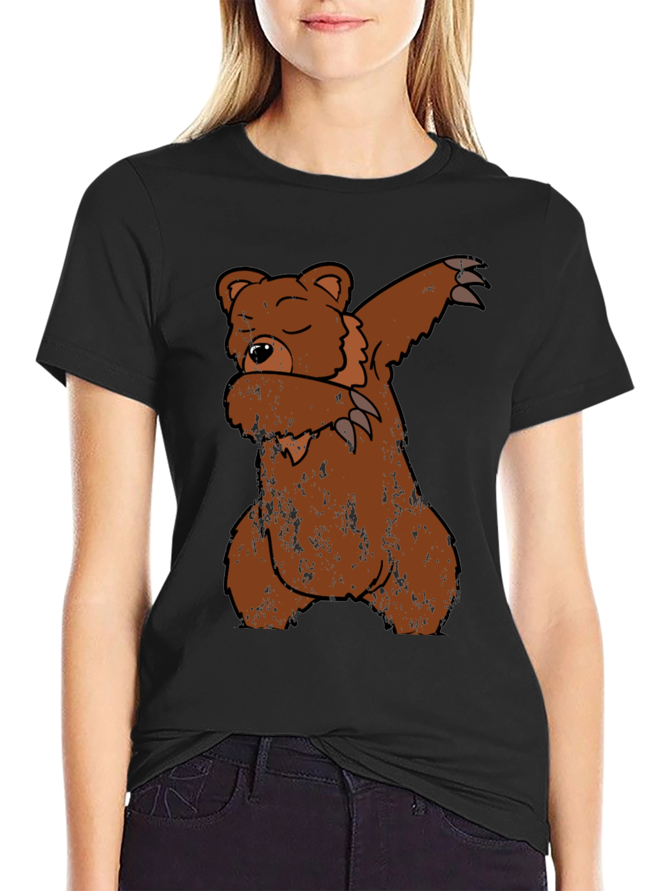 Black Dabbing Bear Graphic T-Shirt view 2