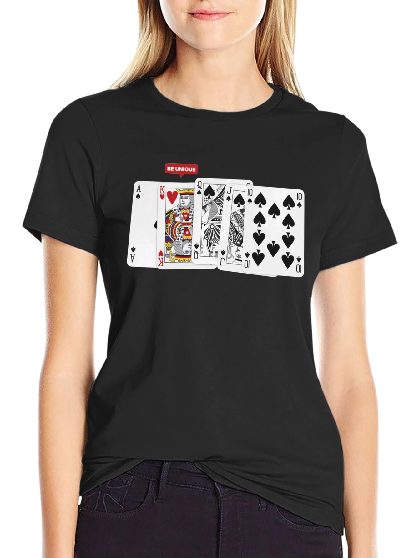Black Poker Hand T-Shirt: Be Unique Card Design view 2