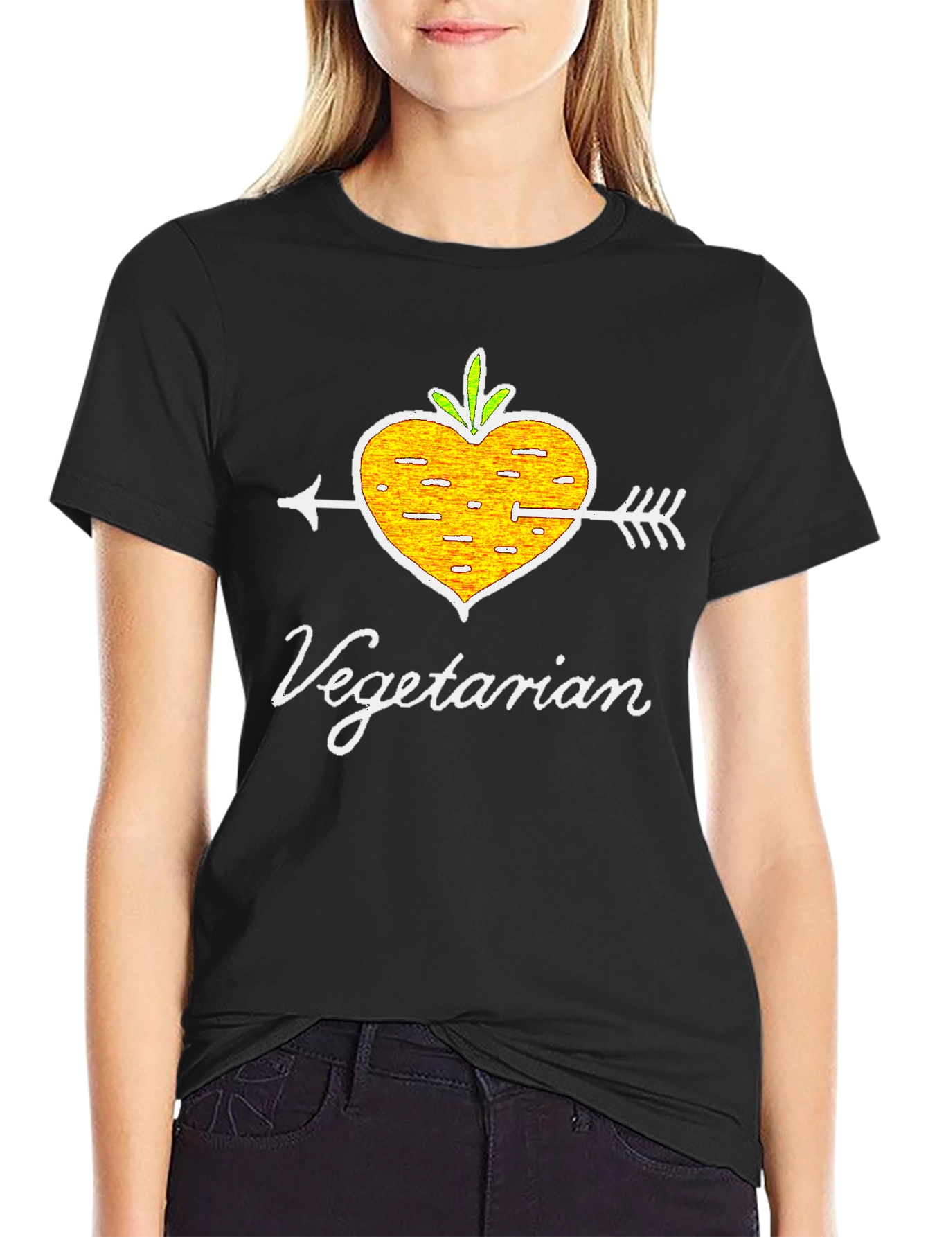Black Vegetarian Heart Arrow T-Shirt - Vegan Lifestyle Tee view 2
