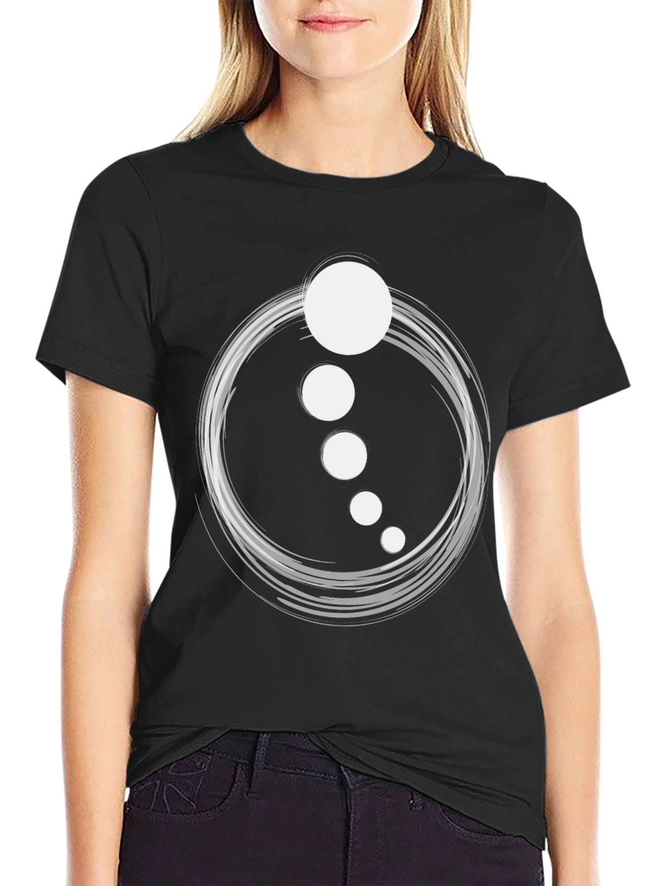 Black Abstract Circle Dot Graphic Tee - Casual Black T-Shirt view 2