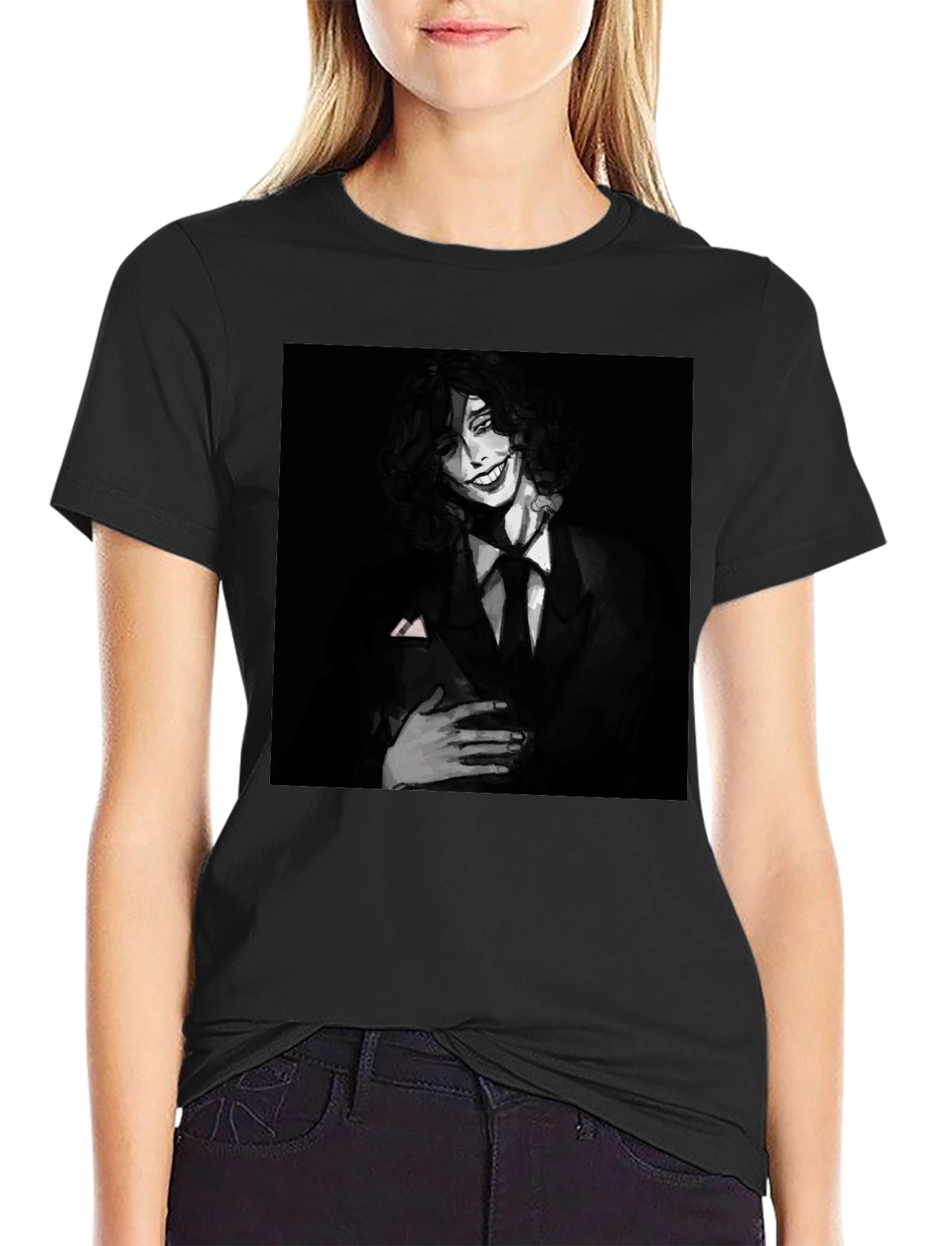 Black Monochrome Joker Graphic Tee - Dark Humor Fashion view 2