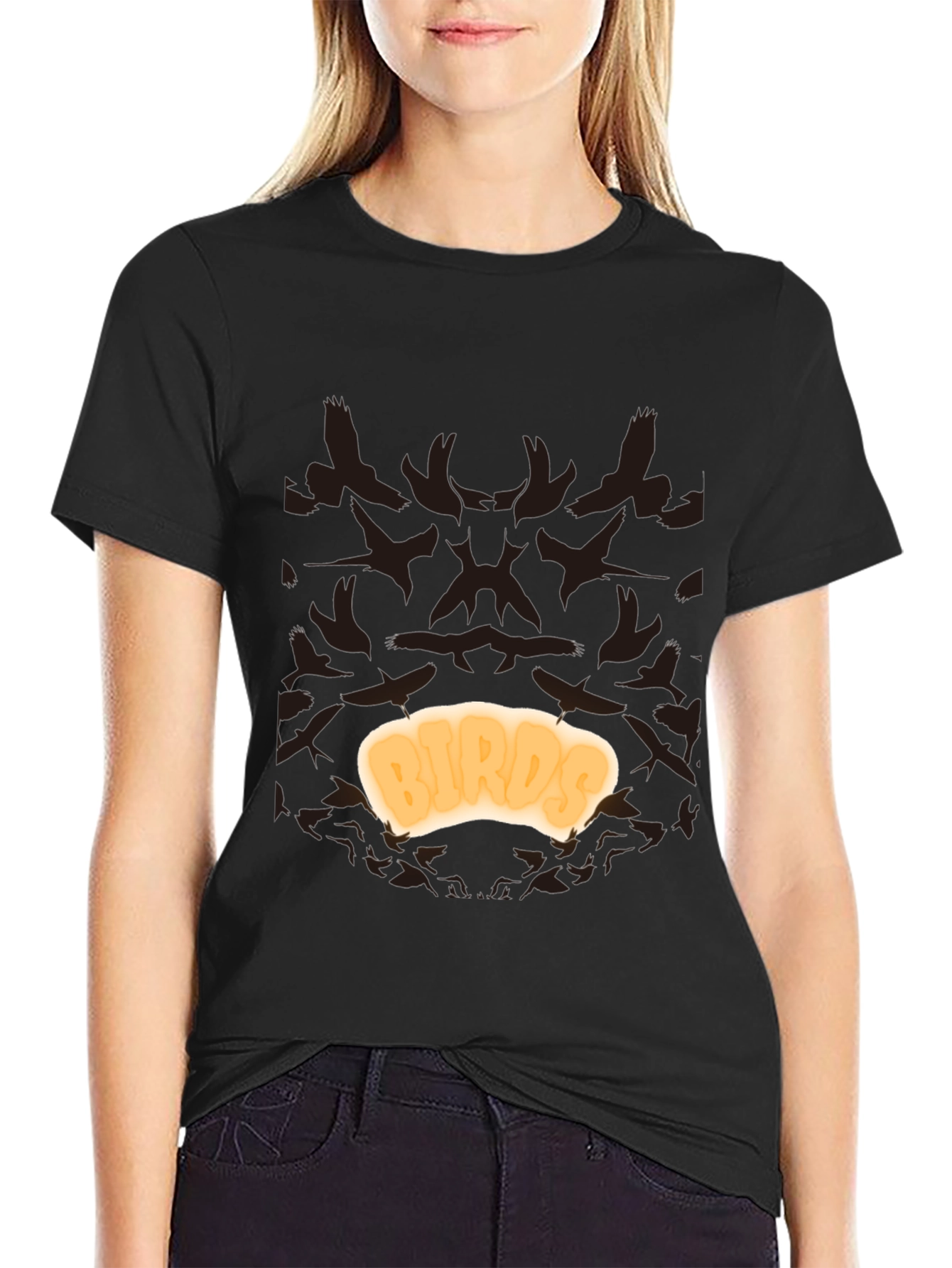 Black Birds T-Shirt - Black Cotton Tee with Unique Design view 2