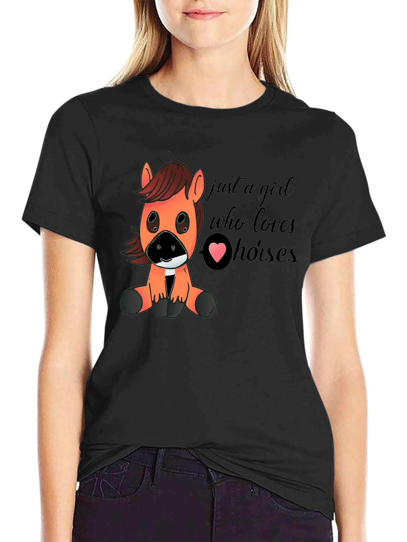 Black Cute Horse Lover T-Shirt - Just A Girl Who Loves Horses view 2