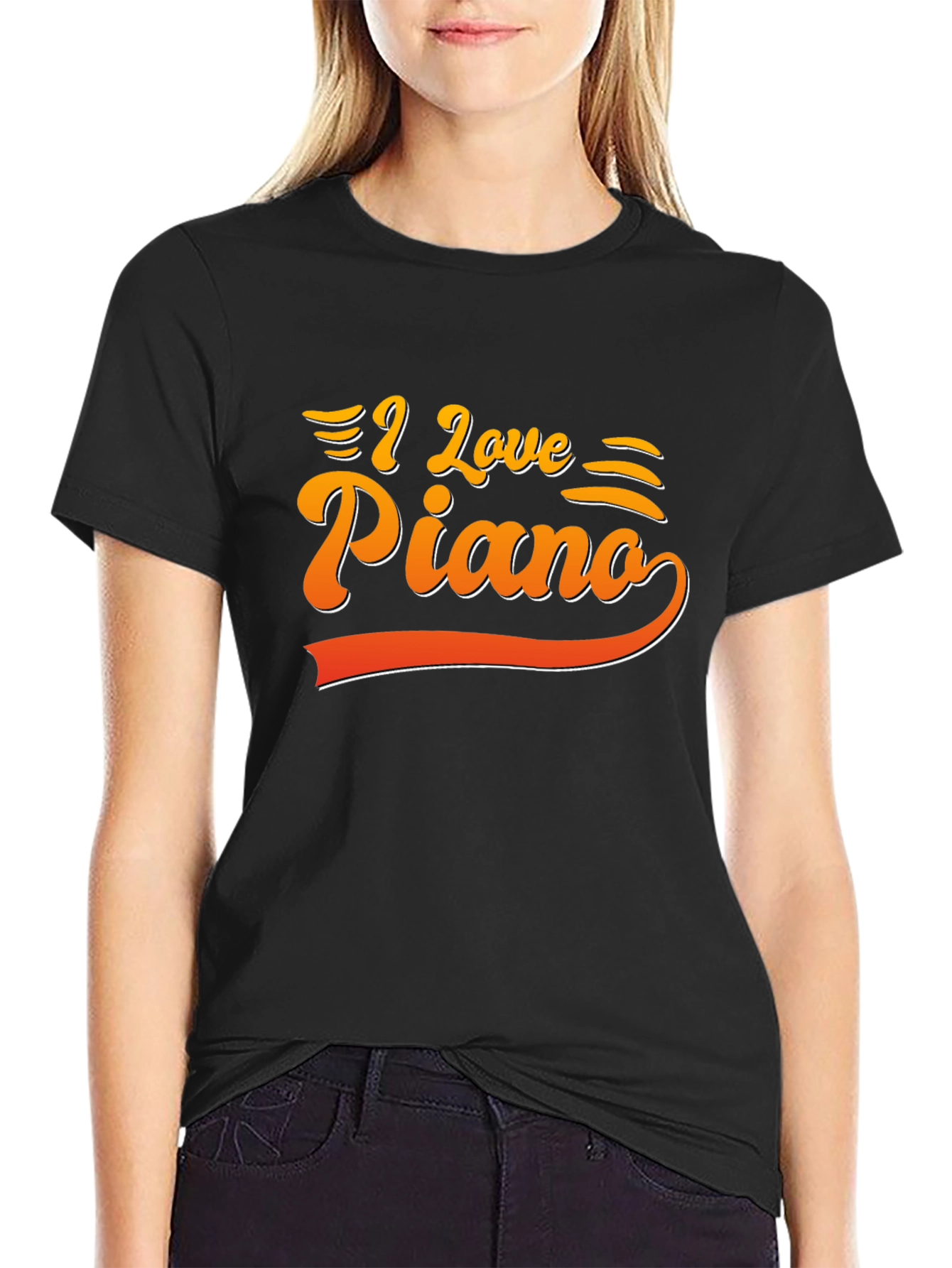 Black I Love Piano Graphic Tee - Music Lover's T-Shirt view 2