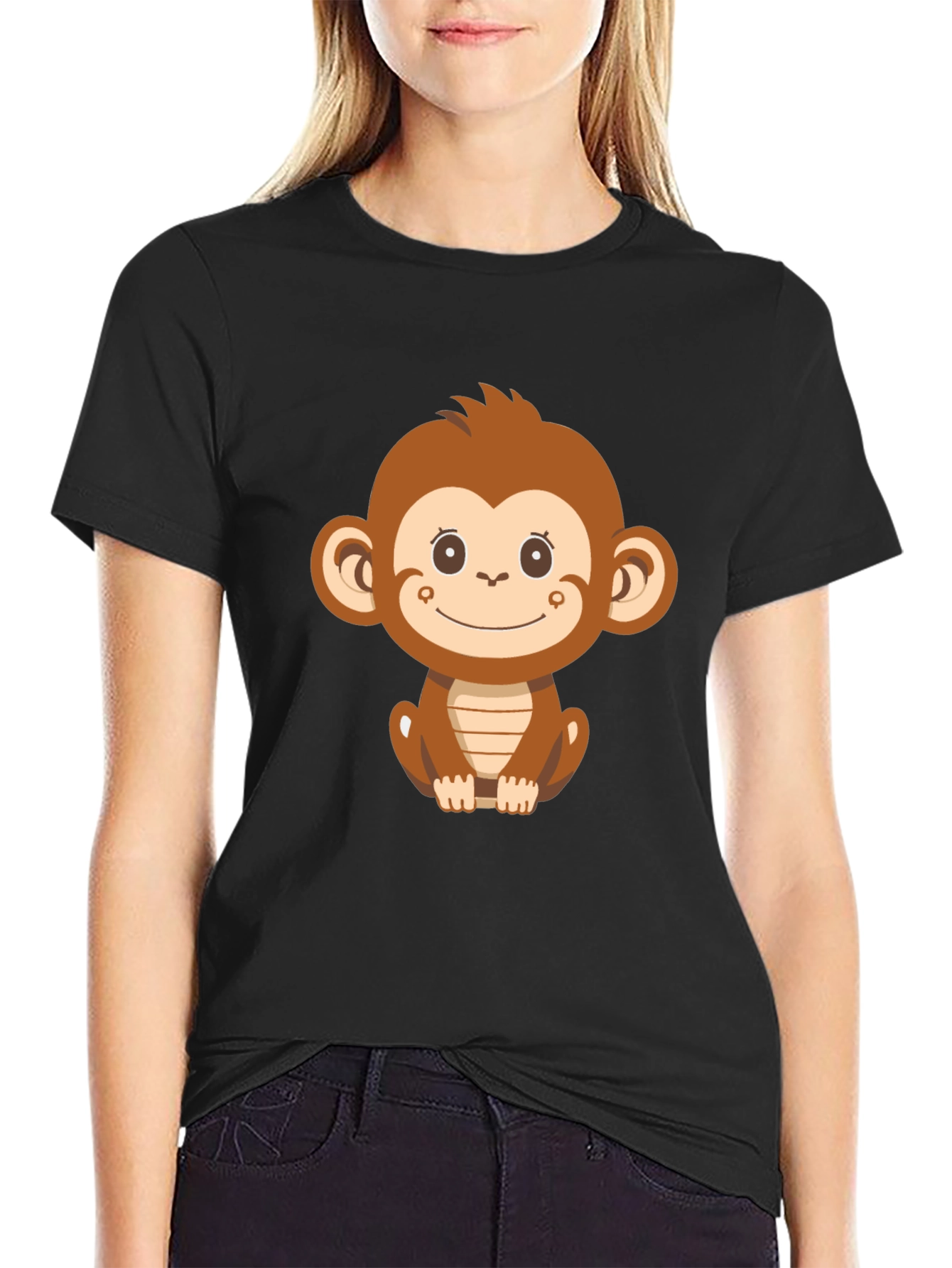 Cute Monkey Graphic T-Shirt - Black - 2