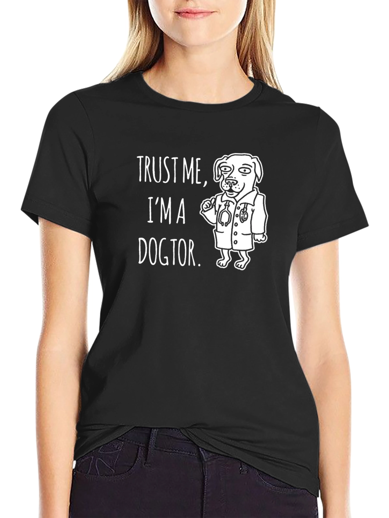 Black Trust Me I'm a Dogtor Funny Graphic T-Shirt view 2