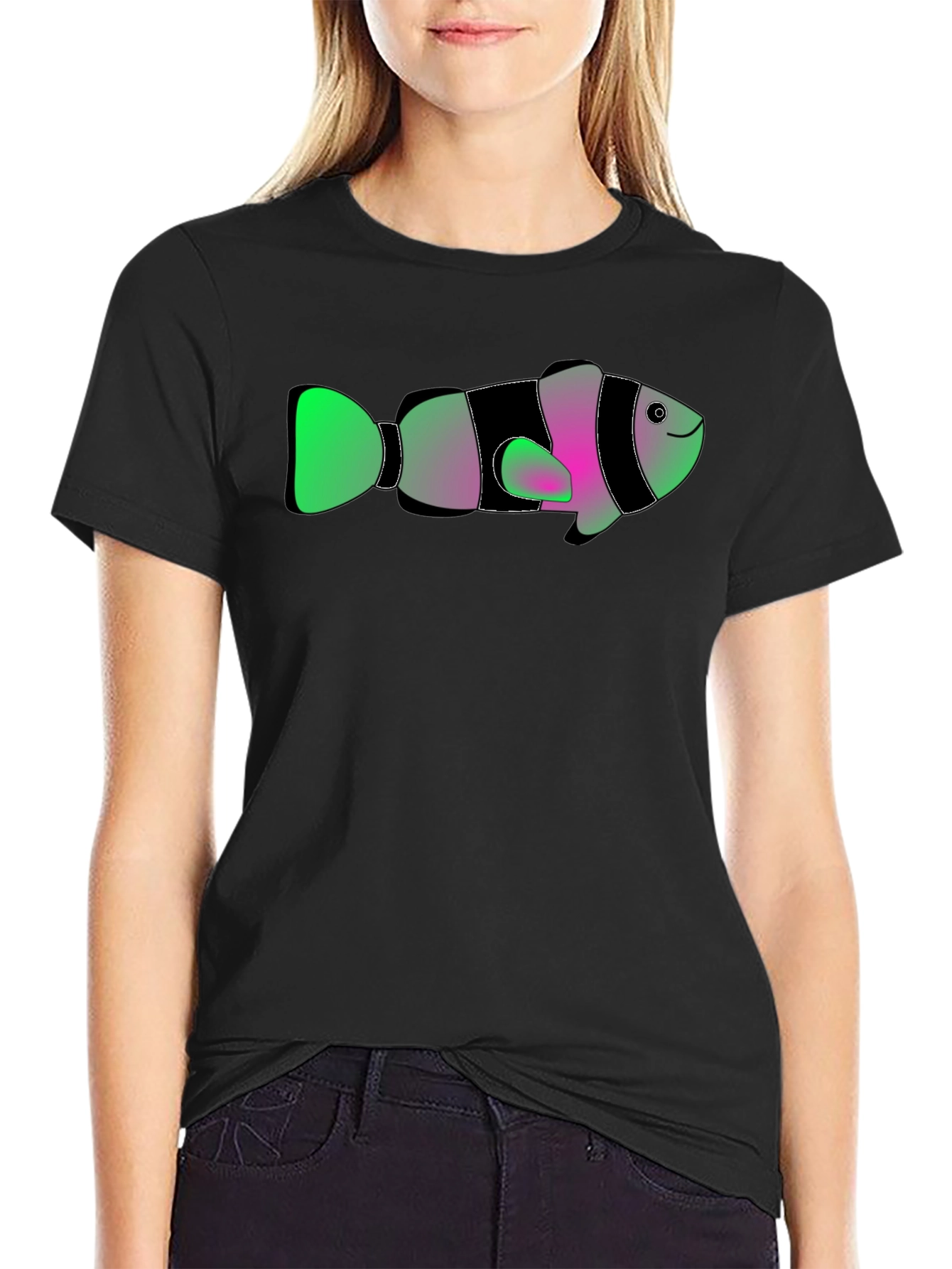 Black Funky Fish Graphic Tee - Soft Black Cotton T-Shirt view 2