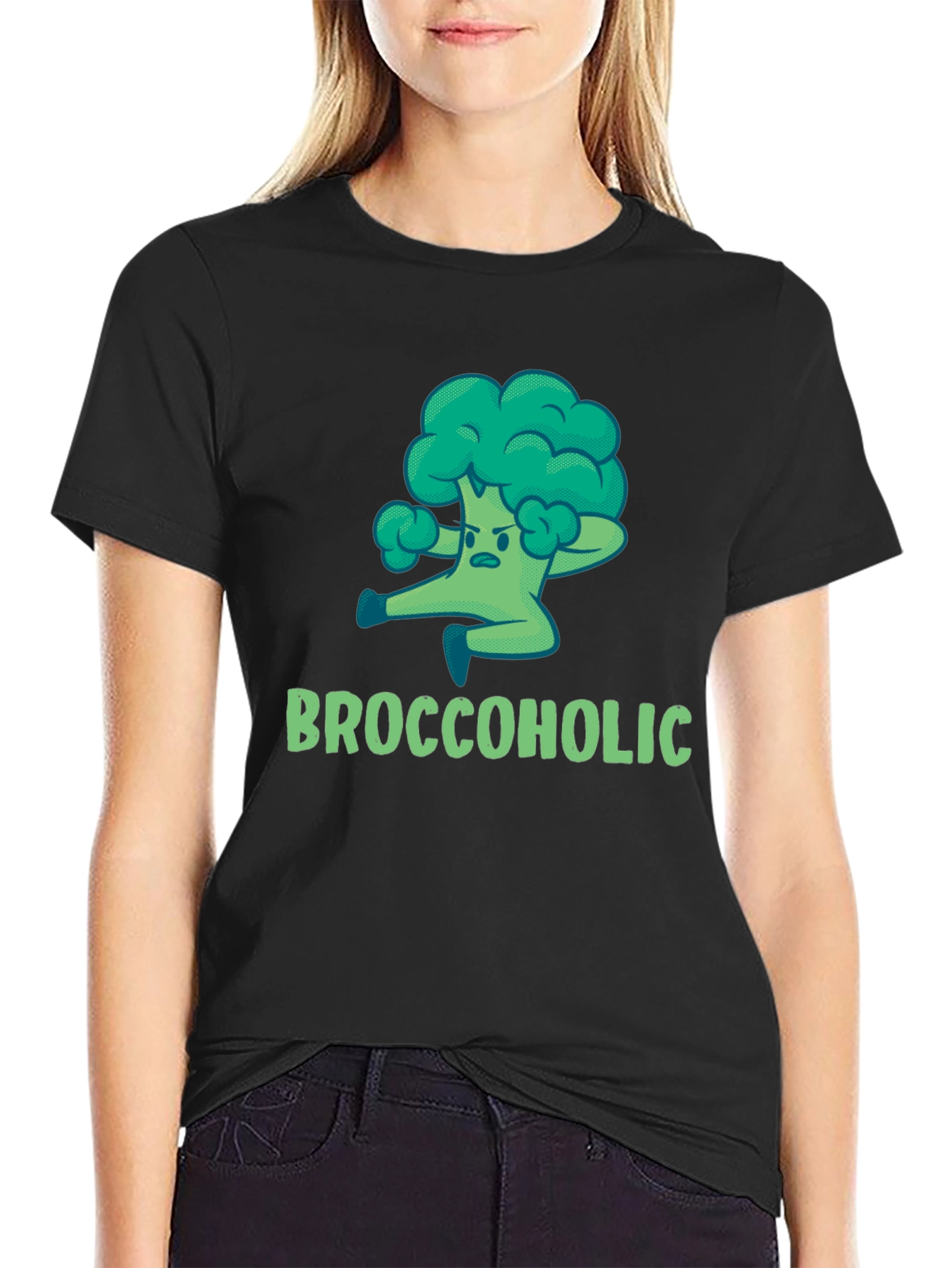 Black Broccoholic T-Shirt: Funny Broccoli Lover Tee view 2