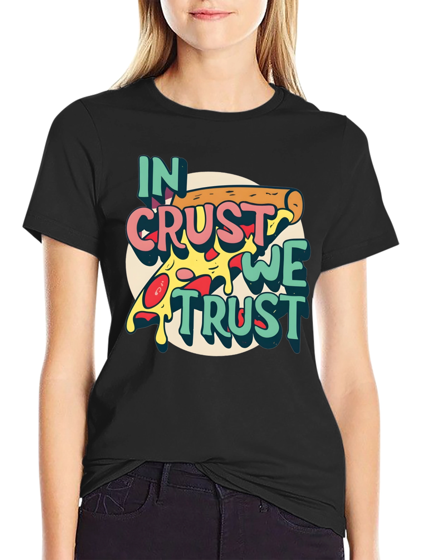 Black In Crust We Trust Pizza Graphic T-Shirt view 2