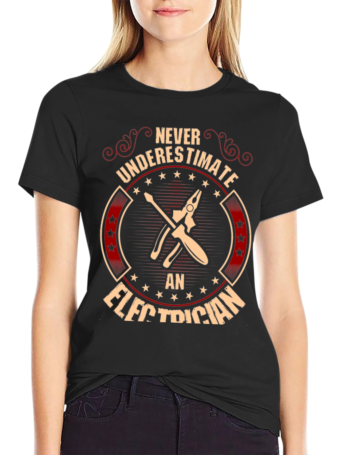 Black Electrician T-Shirt: Never Underestimate view 2