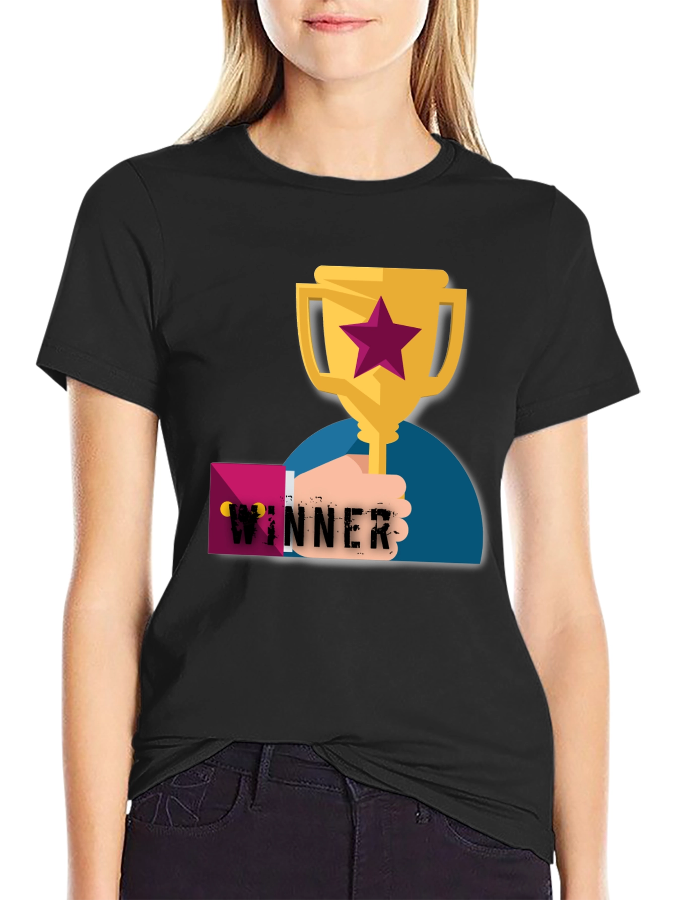 Black Winner Graphic Tee - Black Cotton T-Shirt view 2