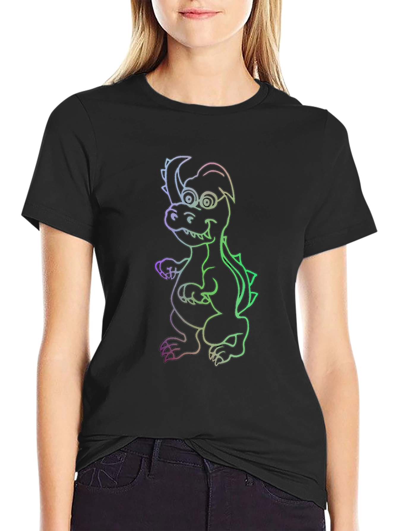 Black Cool Dragon Graphic Black T-Shirt view 2