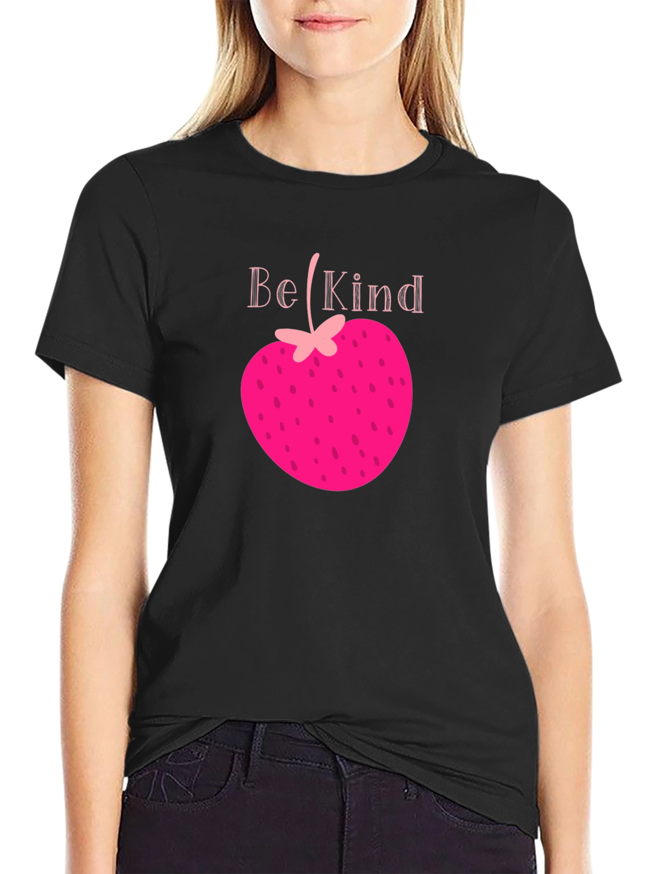 Black Be Kind Strawberry Heart Tee - Black Graphic T-Shirt view 2