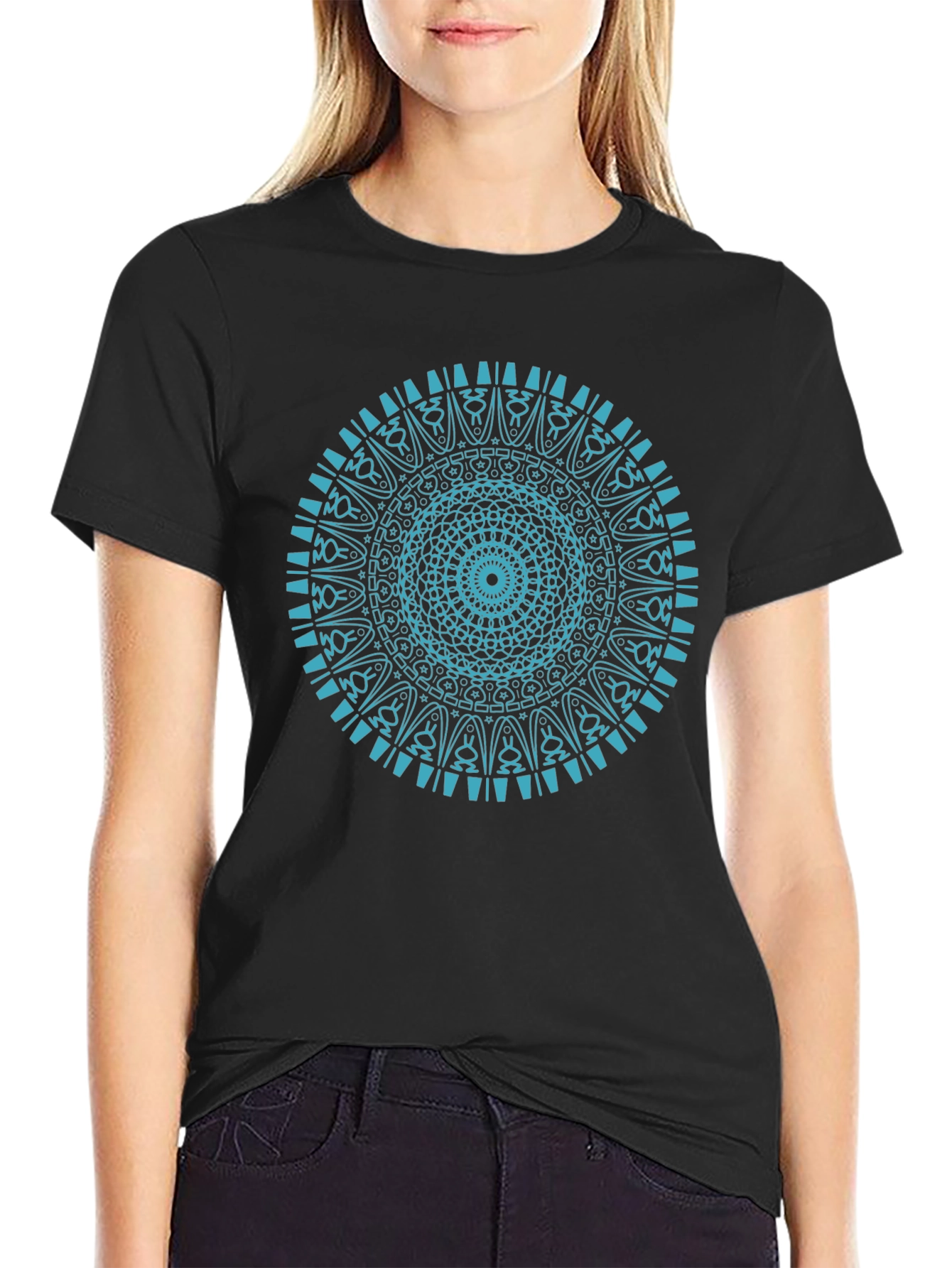 Black Mandala Print Black T-Shirt view 2