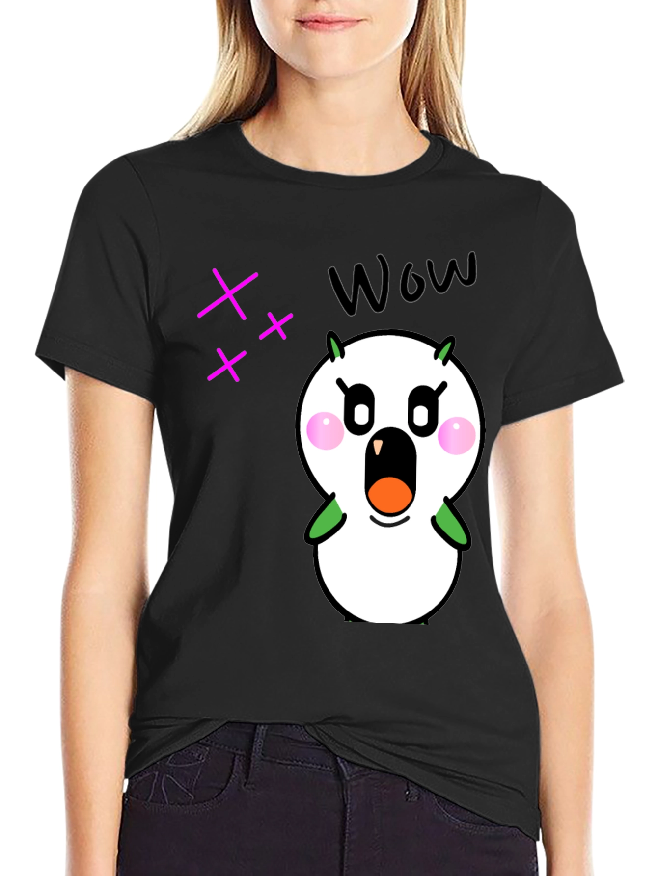 Black Funny Cartoon Character Graphic Black T-Shirt view 2