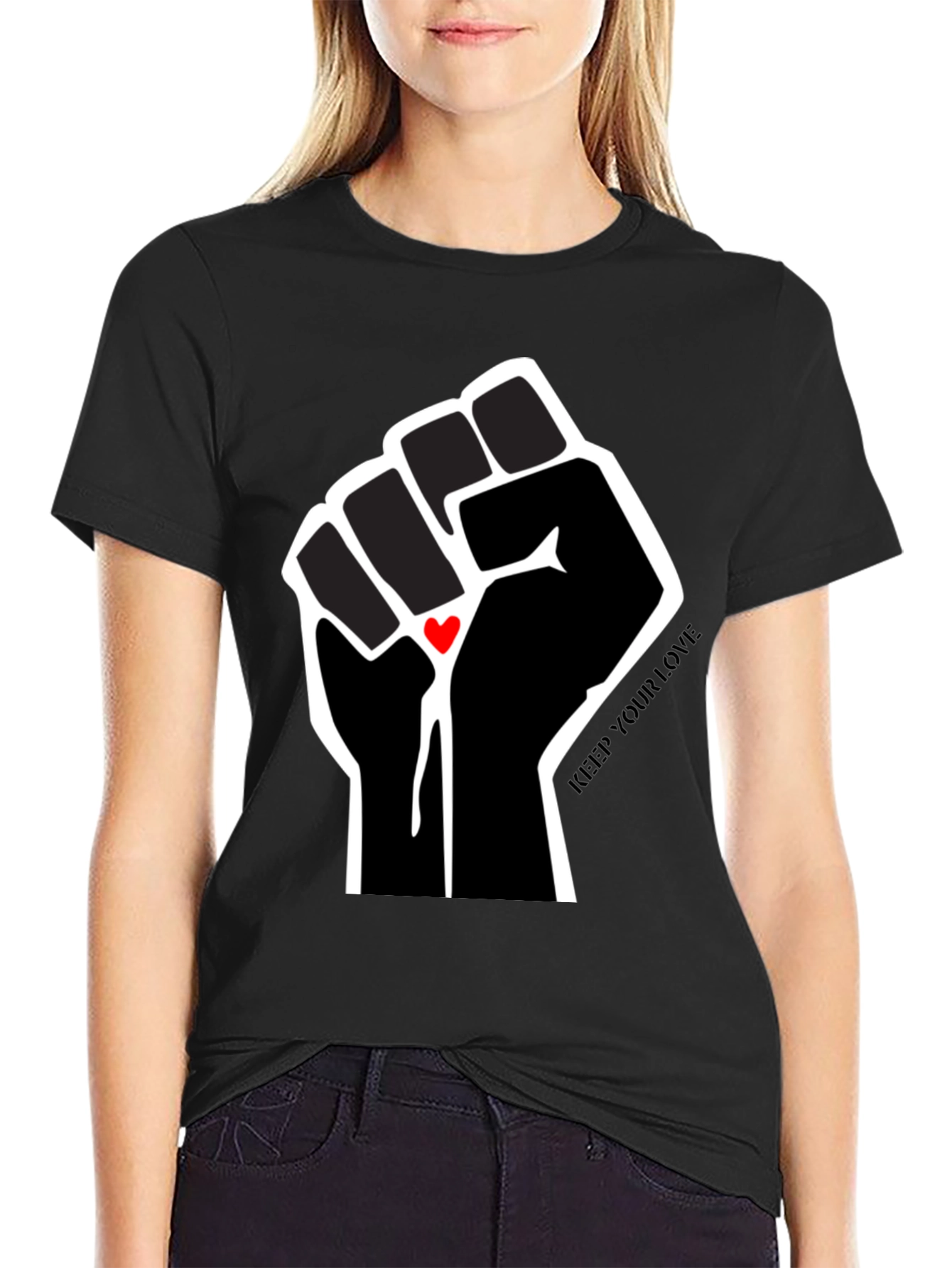 Black Keep Your Love Fist Graphic T-Shirt view 2