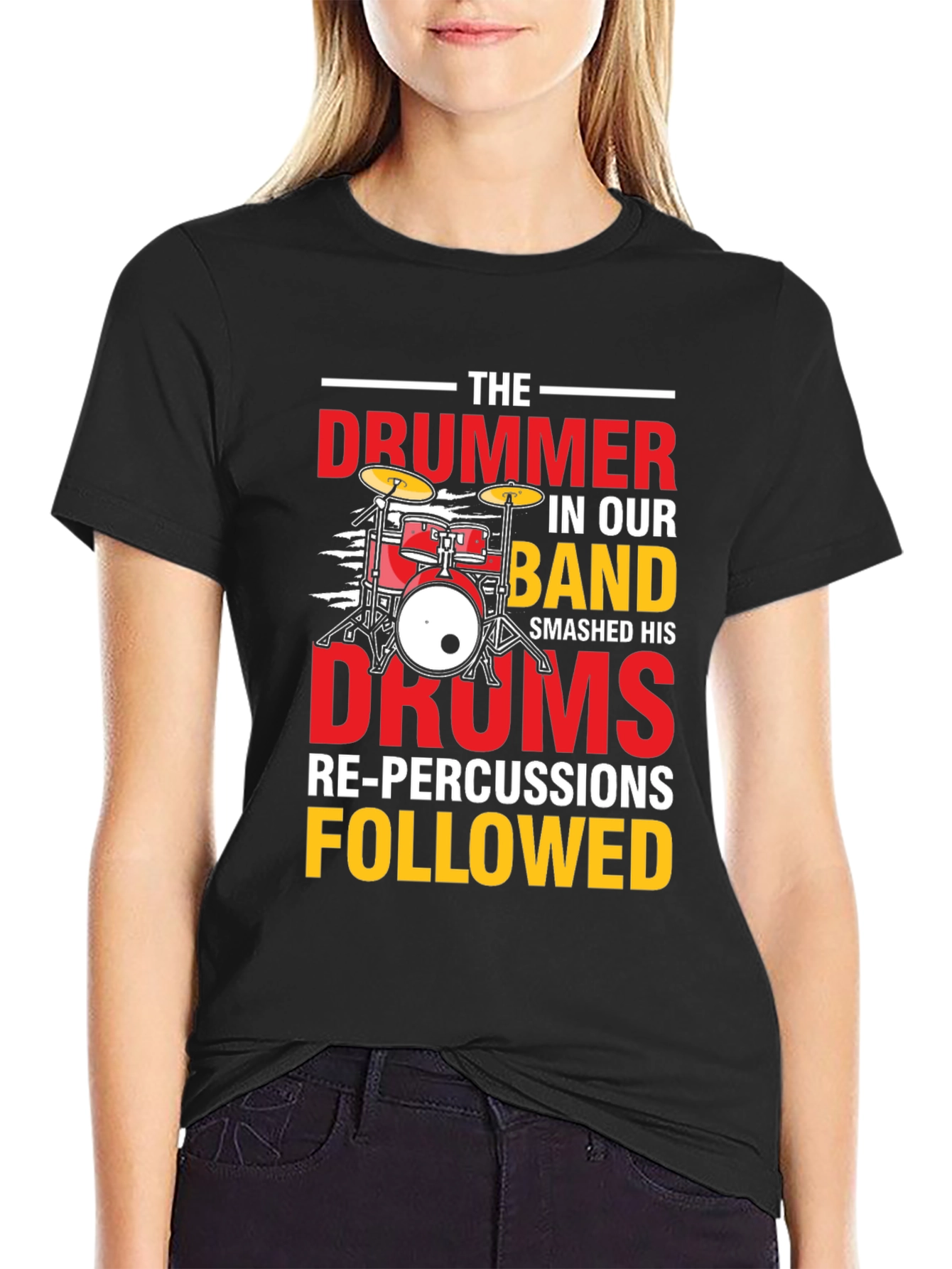 Black Drummer T-Shirt - Funny Band Re-Percussions Tee view 2