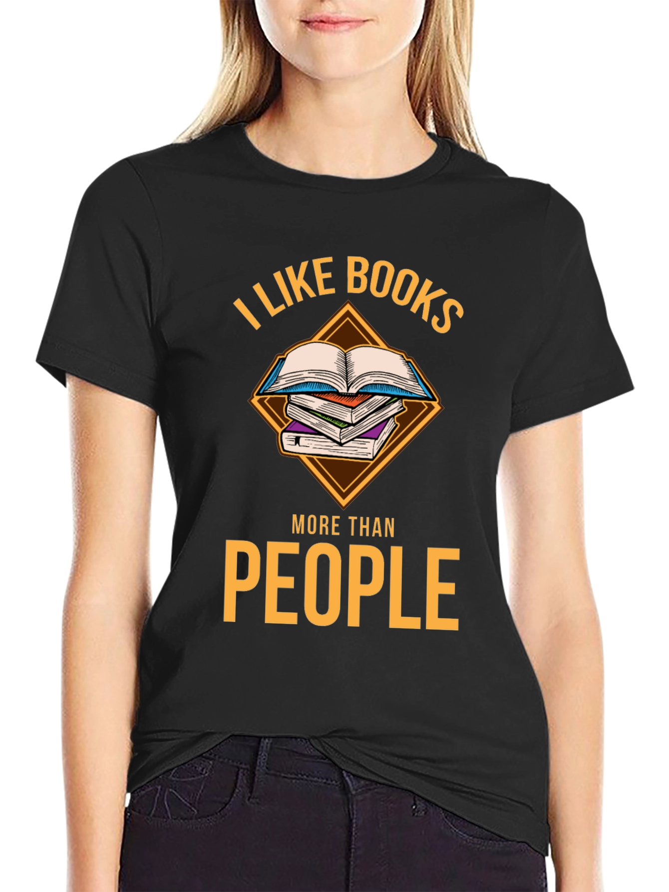 Black I Like Books More Than People T-Shirt view 2