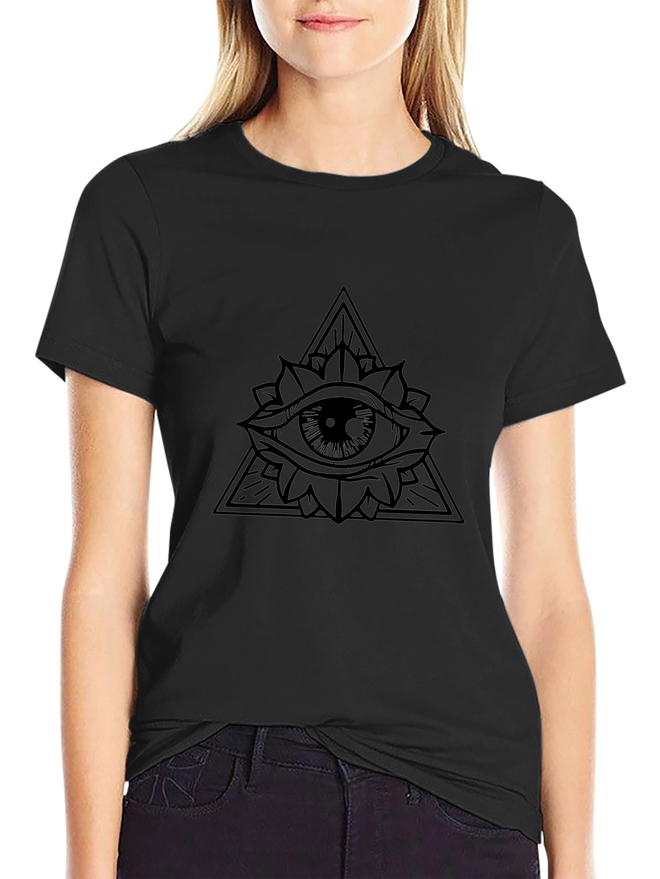 Black All Seeing Eye Graphic Tee - Black Cotton T-Shirt view 2