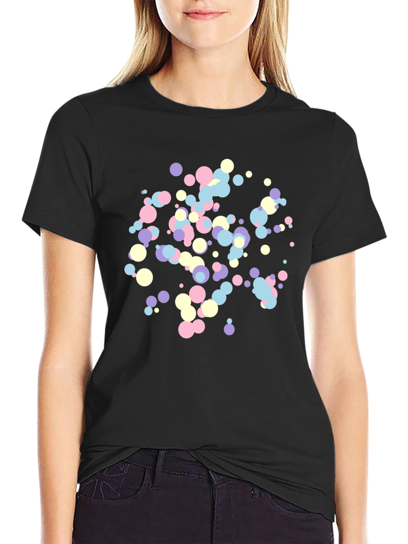 Black Colorful Dots Graphic Print Men's Black T-Shirt view 2