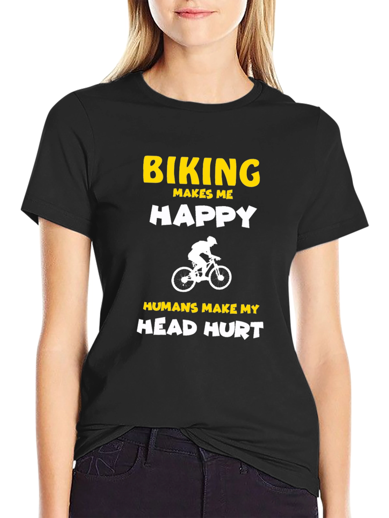 Black Biking Makes Me Happy Graphic Tee - Cycling Enthusiast T-Shirt view 2