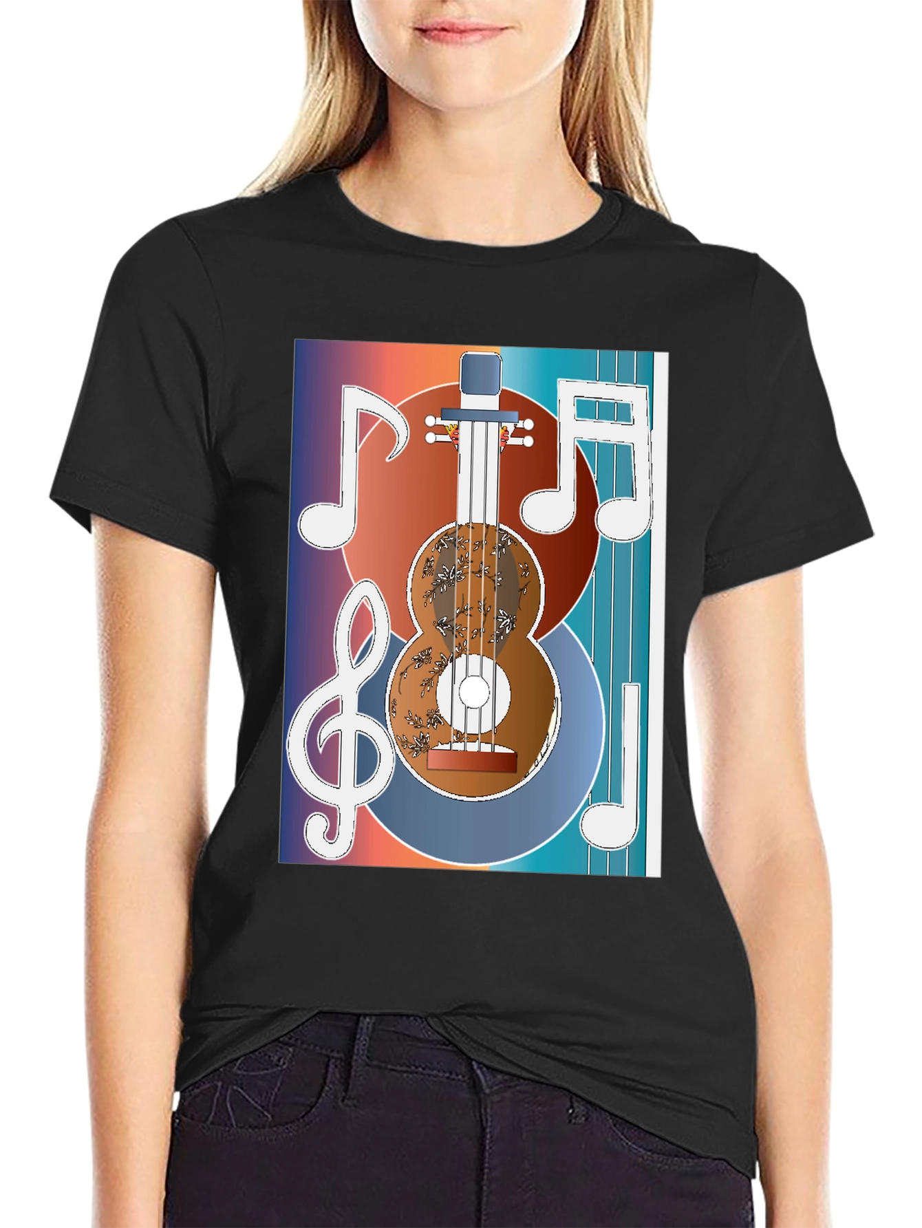 Black Guitar Music Graphic T-Shirt - Artistic Musician Tee view 2