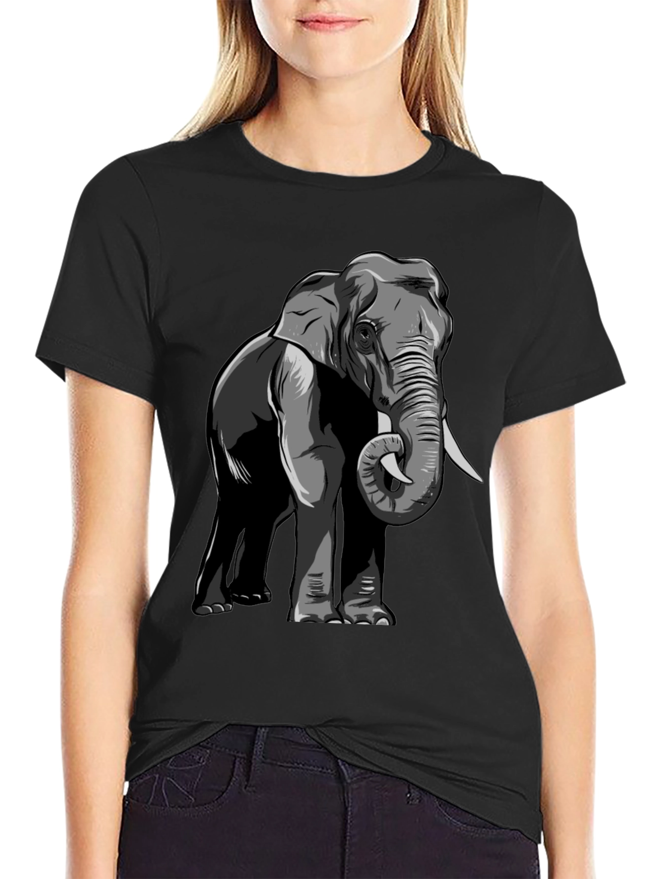Black Elephant Graphic T-Shirt - Classic Black Tee view 2