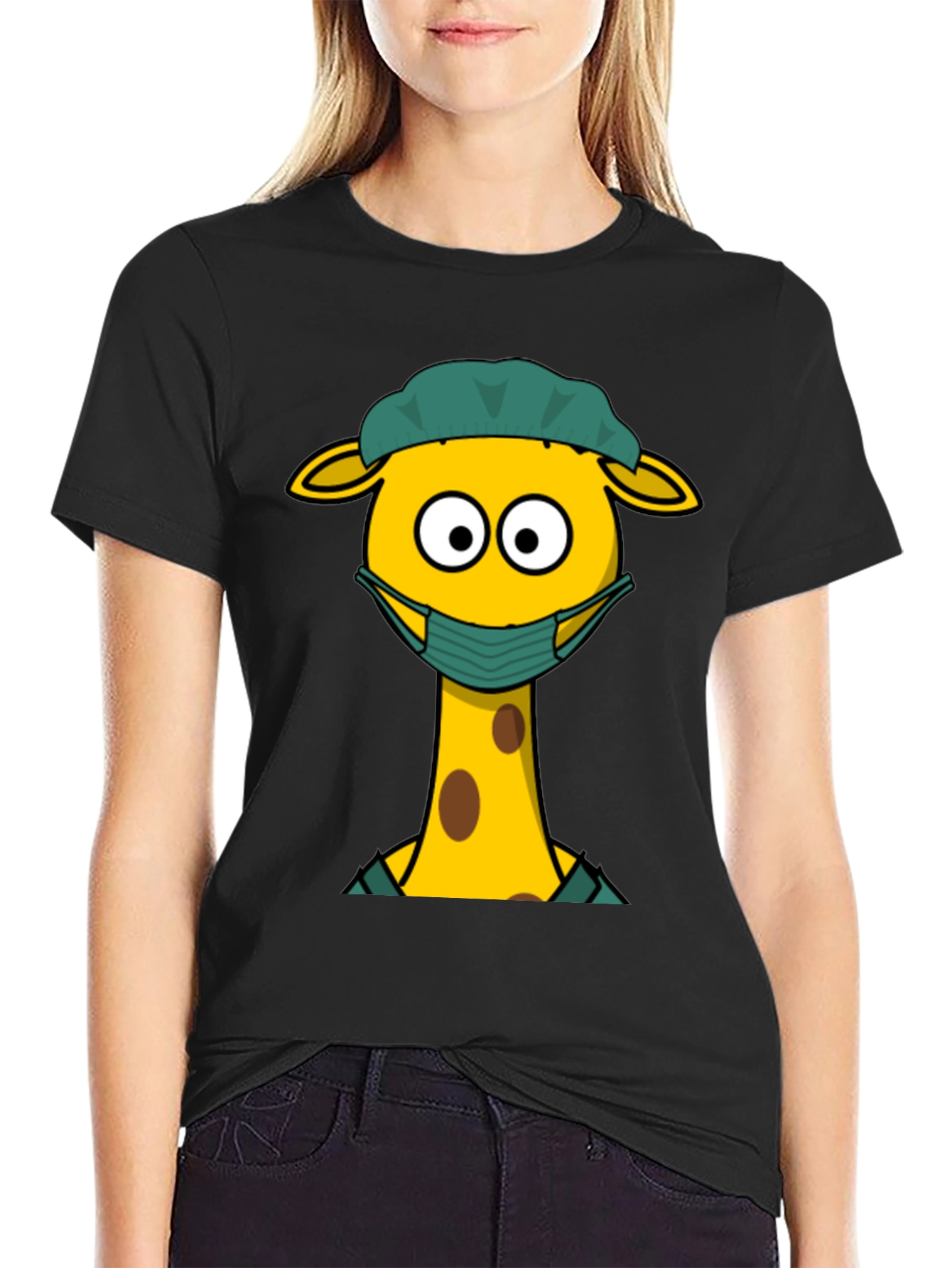 Black Giraffe Wearing Mask Graphic T-Shirt view 2