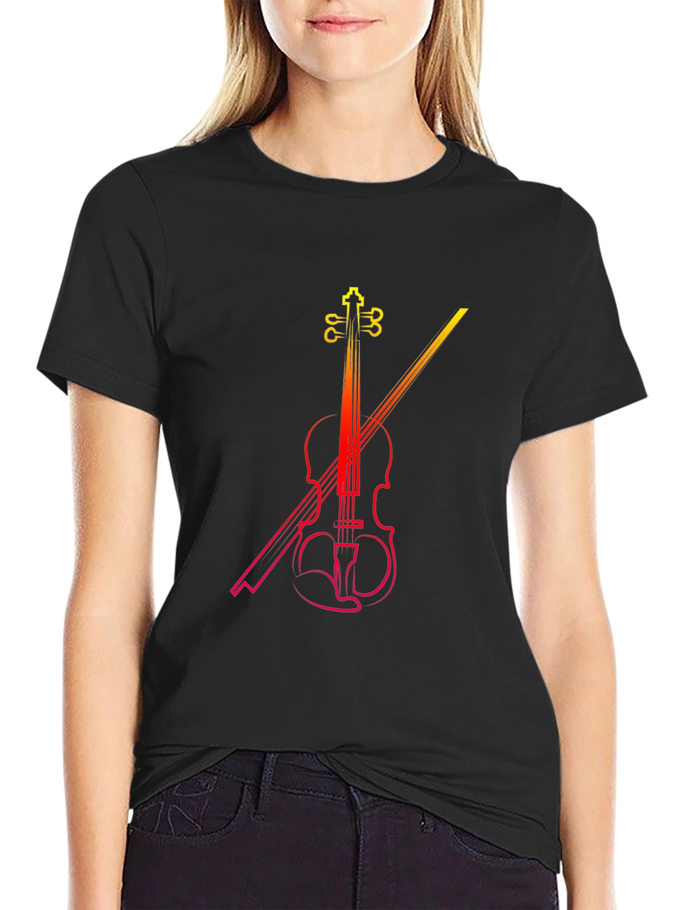 Black Violin Graphic Print Black T-Shirt view 2