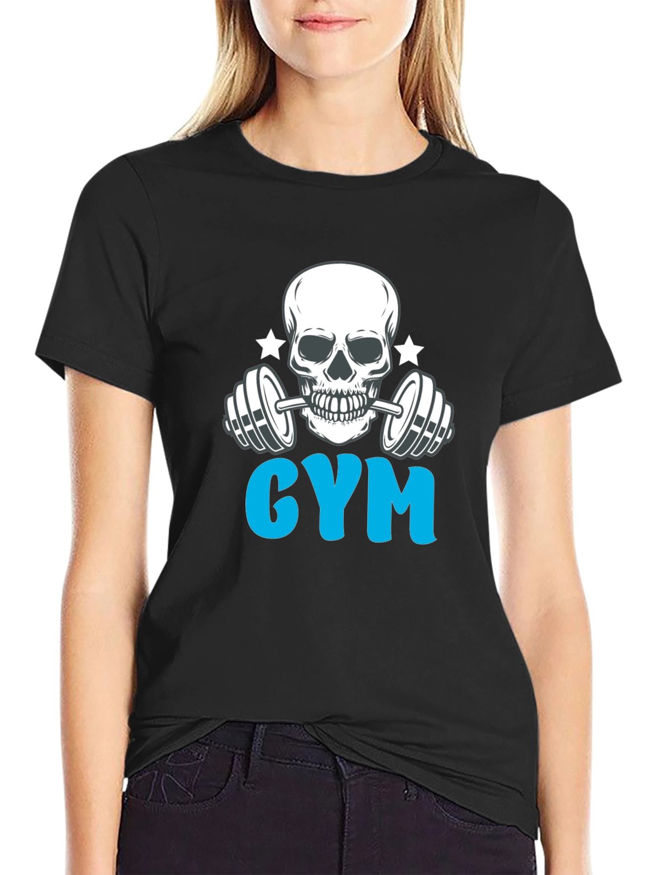 Black Gym Skull Graphic Black T-Shirt view 2