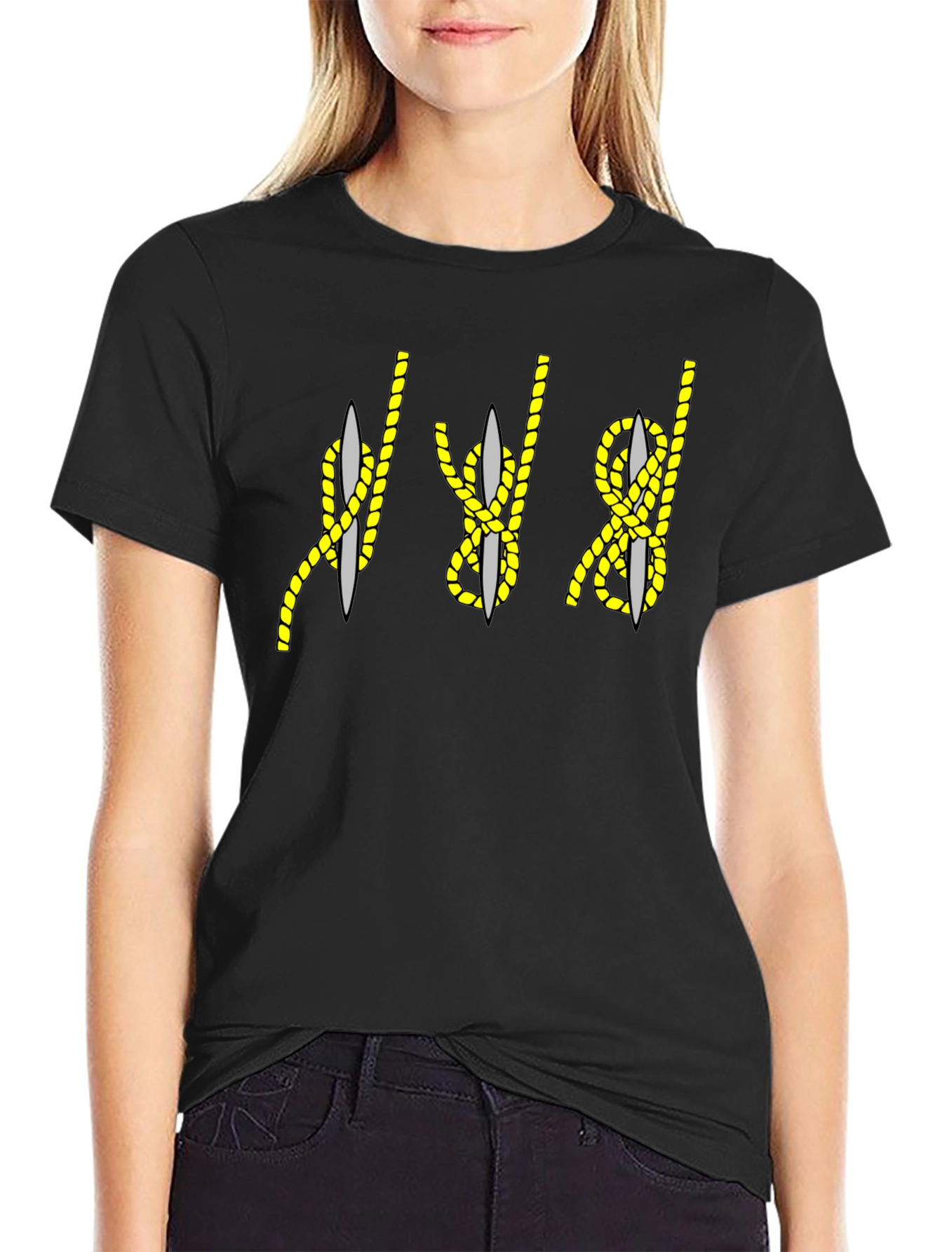 Black Rope Knot & Needle Graphic Tee - Black Cotton Blend view 2