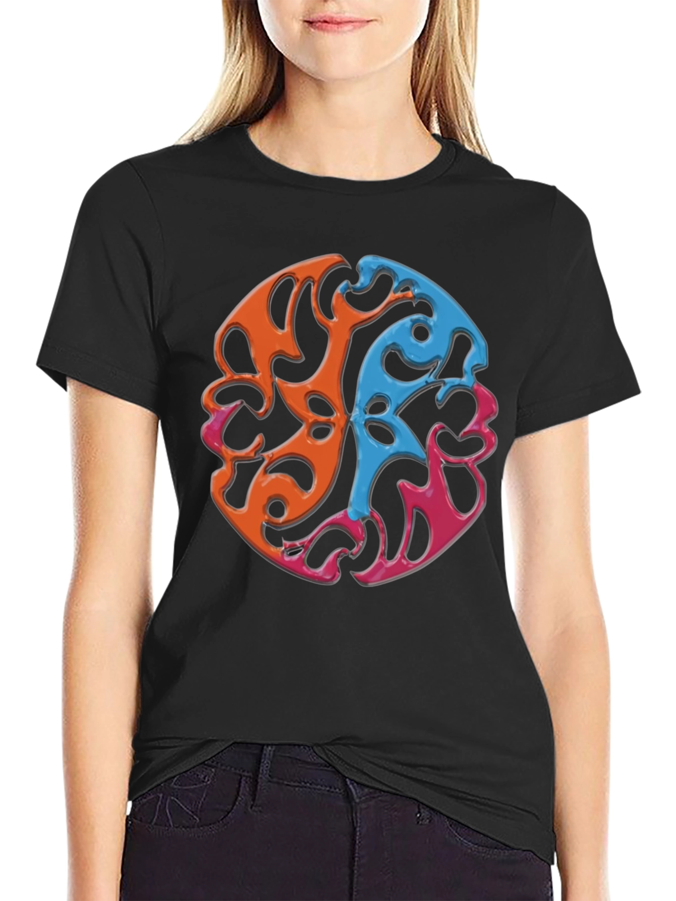 Black Abstract Swirl Graphic Tee - Casual Comfort view 2