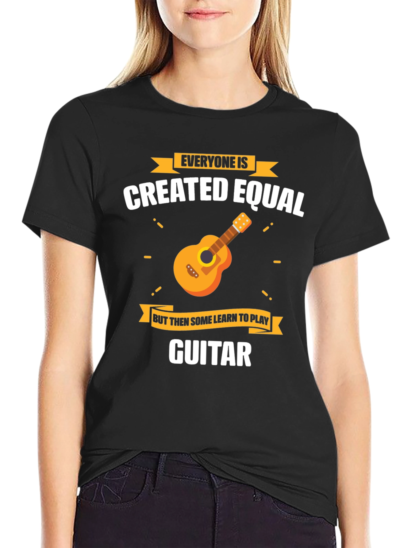 Black Funny Guitar Player T-Shirt Everyone Is Created Equal view 2