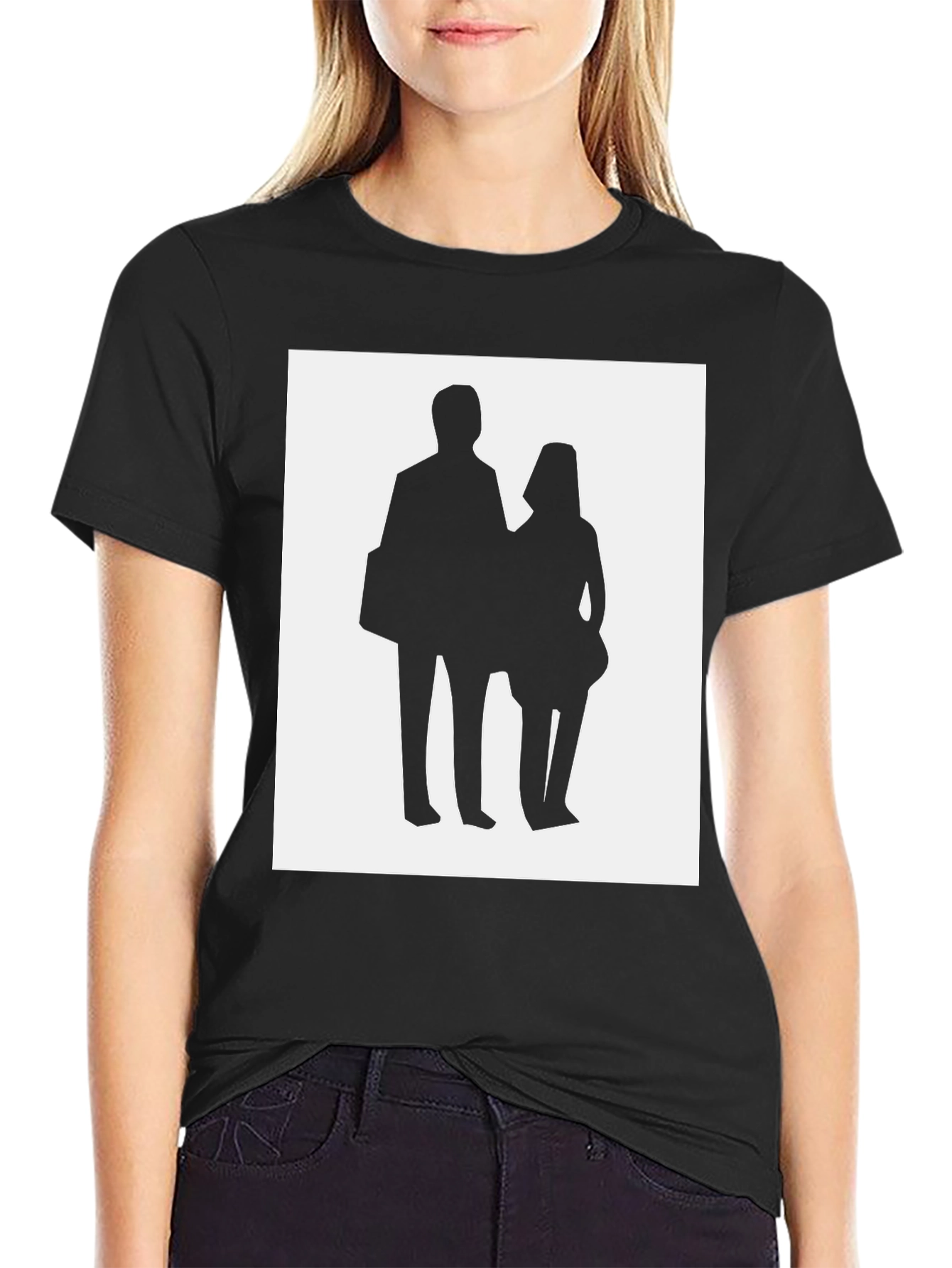Black Silhouette Couple T-Shirt - Black view 2