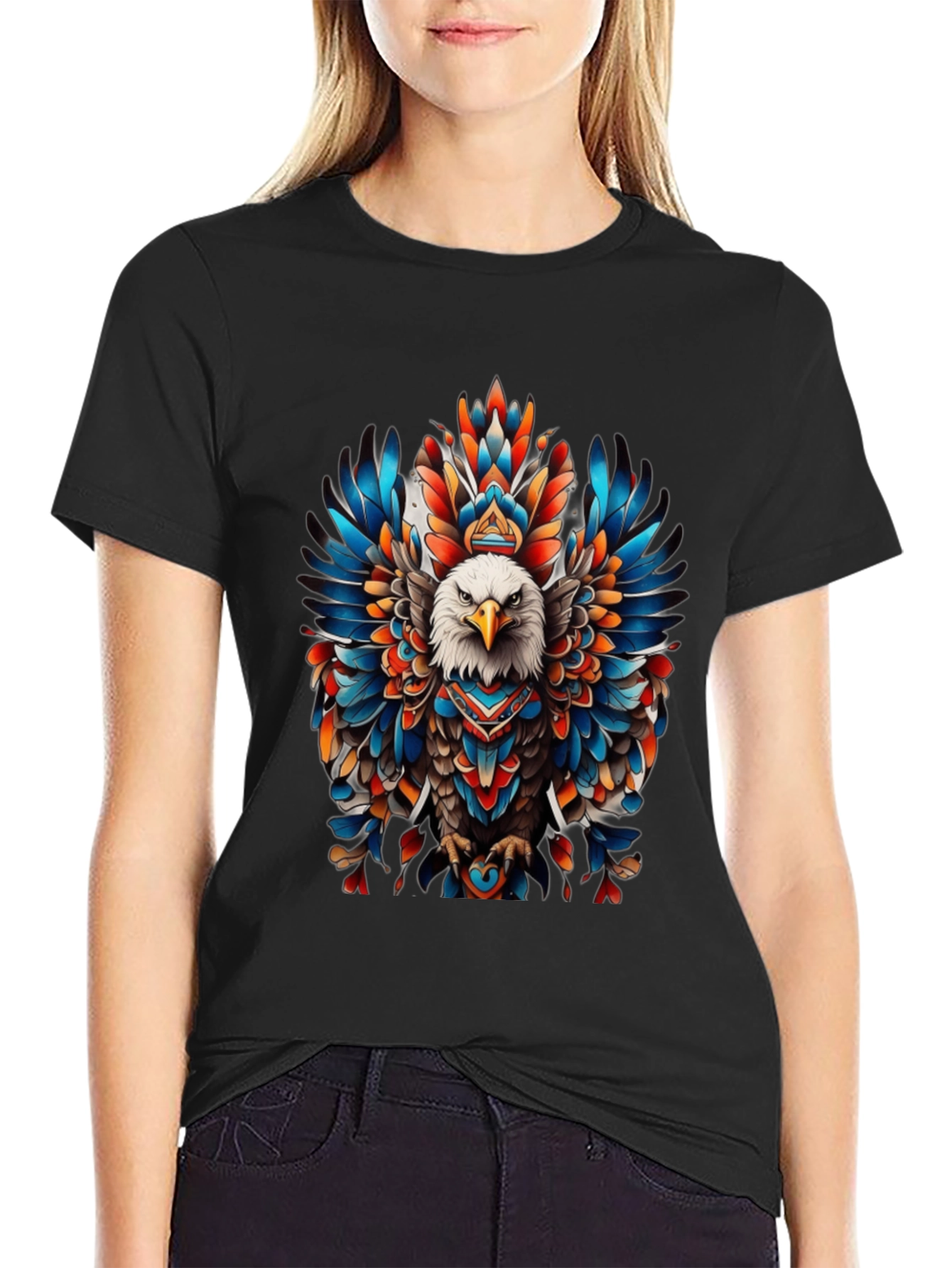 Black Eagle Feather Graphic Tee - Bold Tribal Design view 2