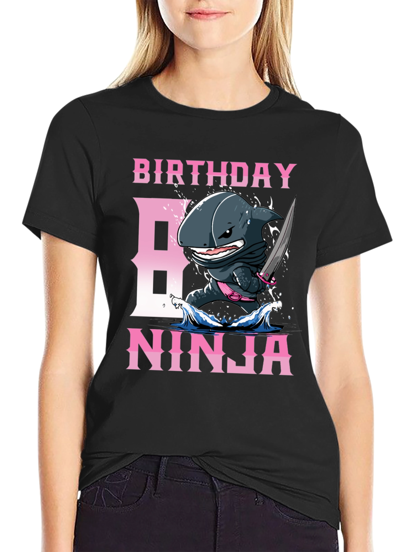 Black Birthday Ninja Shark T-Shirt view 2