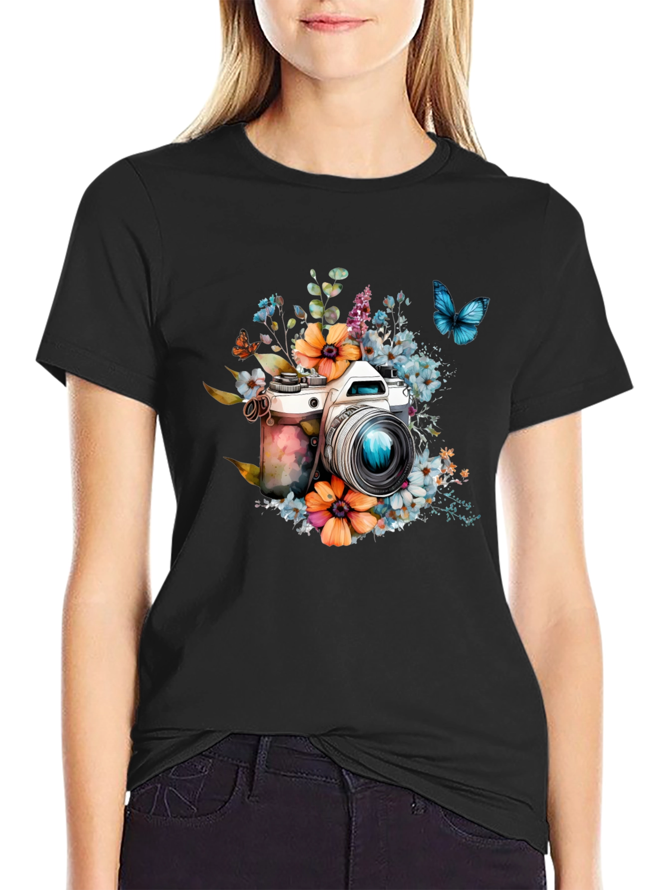 Floral Camera Black T-Shirt - 2