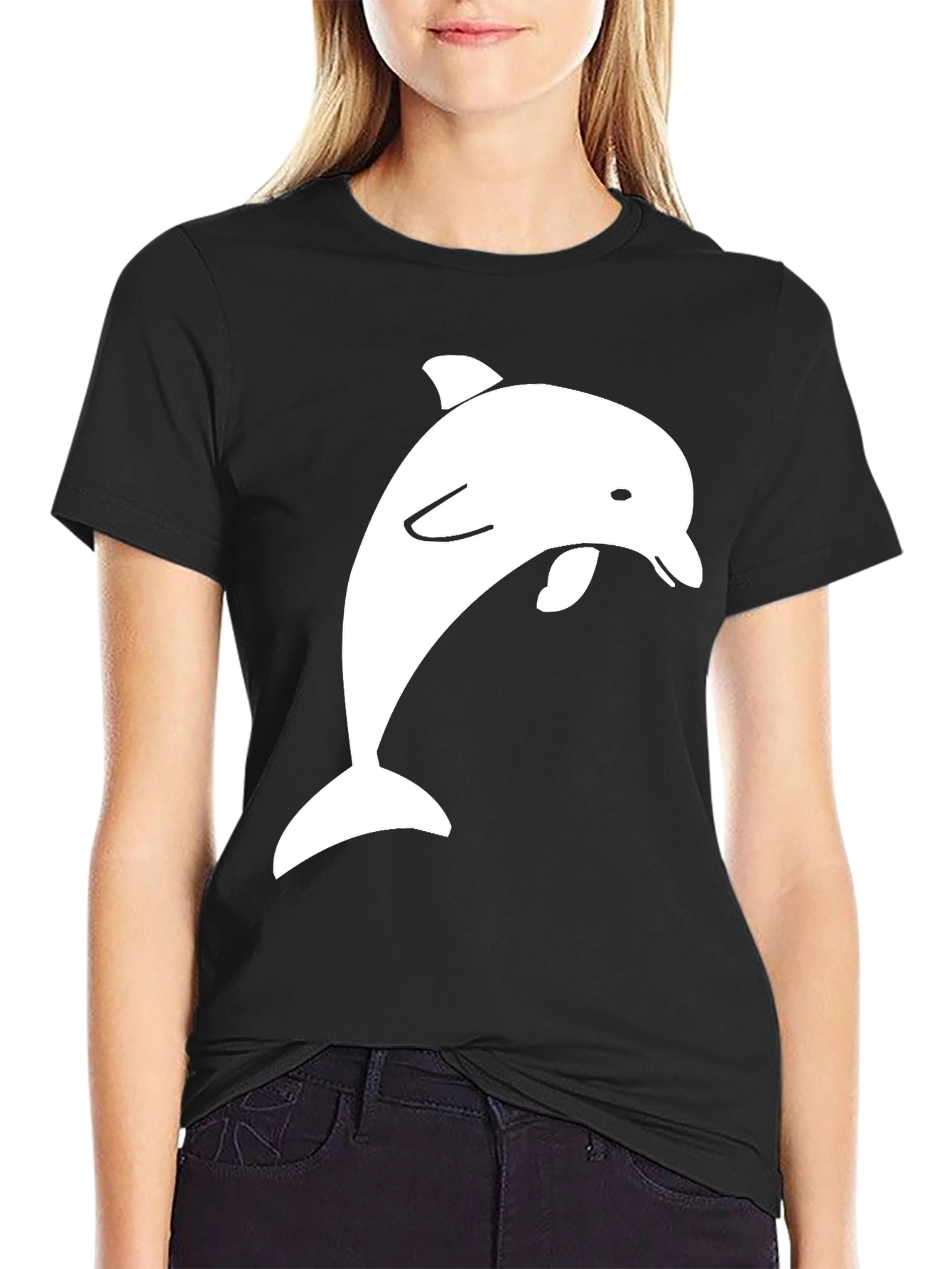 Black Cool Dolphin Graphic Black Tee - Men's Casual view 2