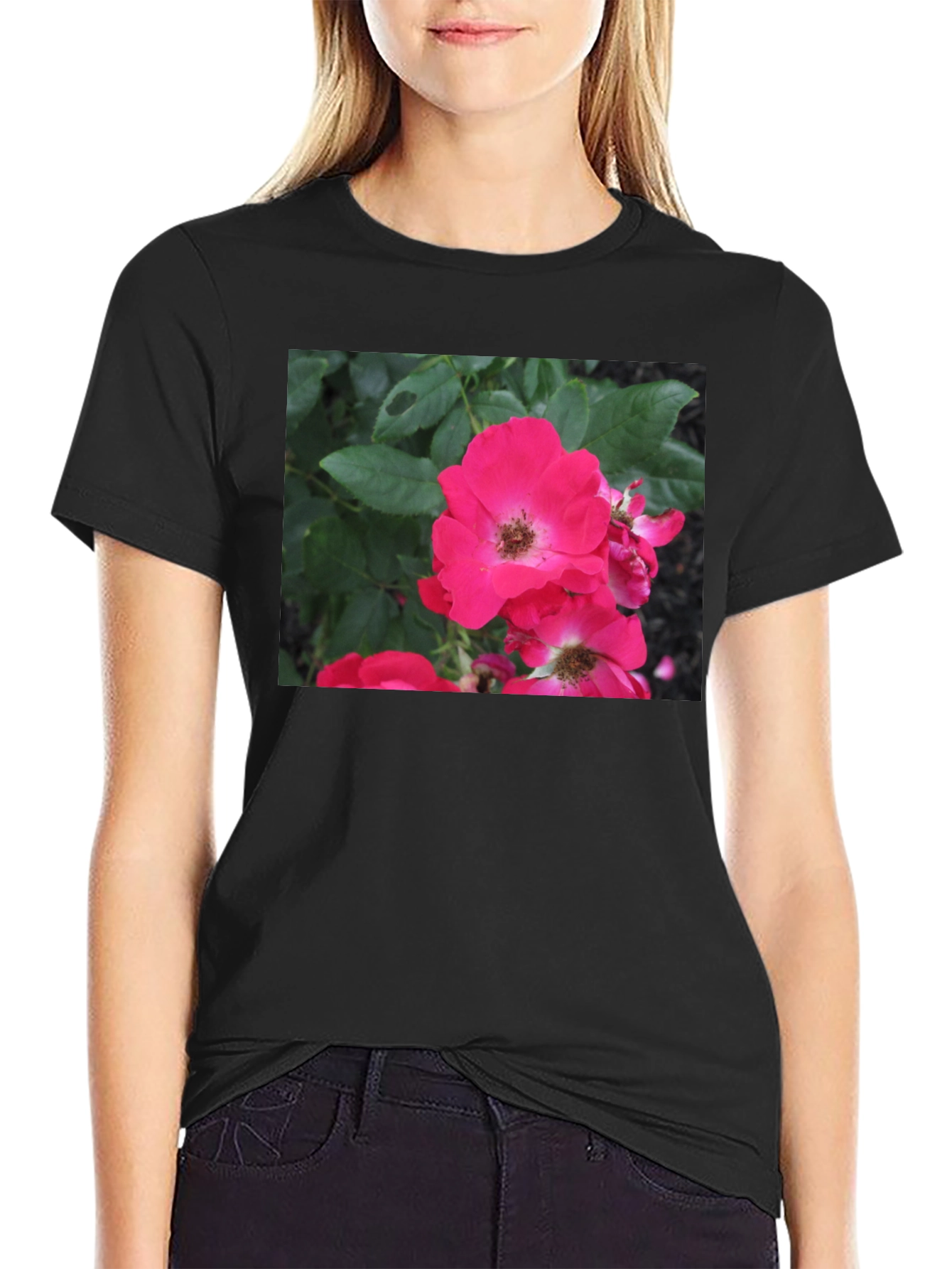 Black Floral Print Black T-Shirt view 2