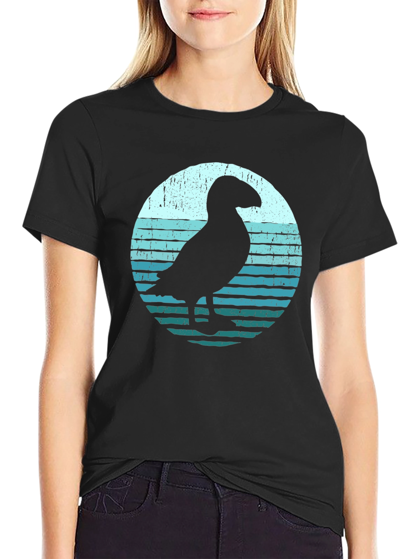 Black Puffin Silhouette Graphic Tee - Black view 2