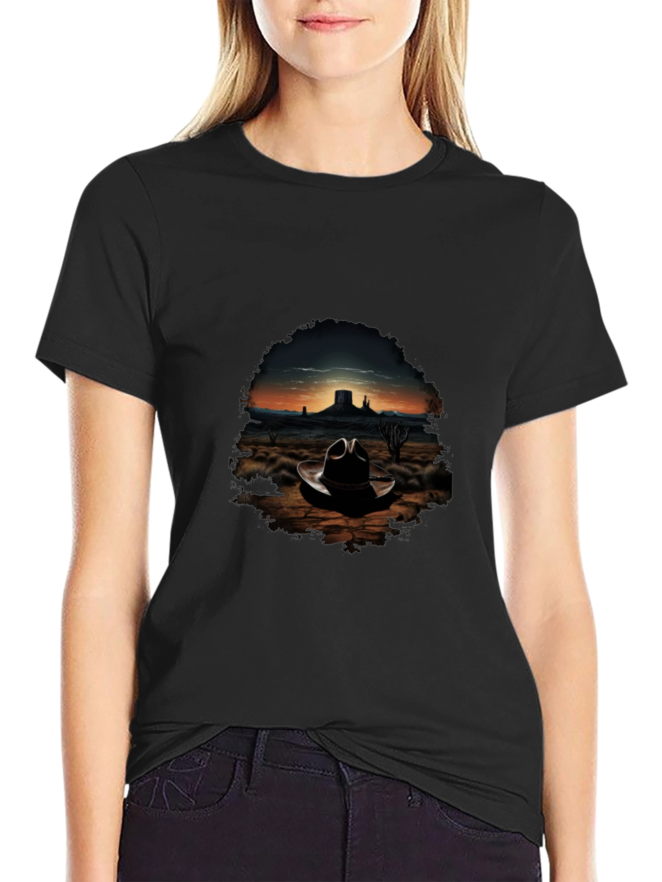 Black Desert Cowboy Hat T-Shirt - Western Graphic Tee view 2