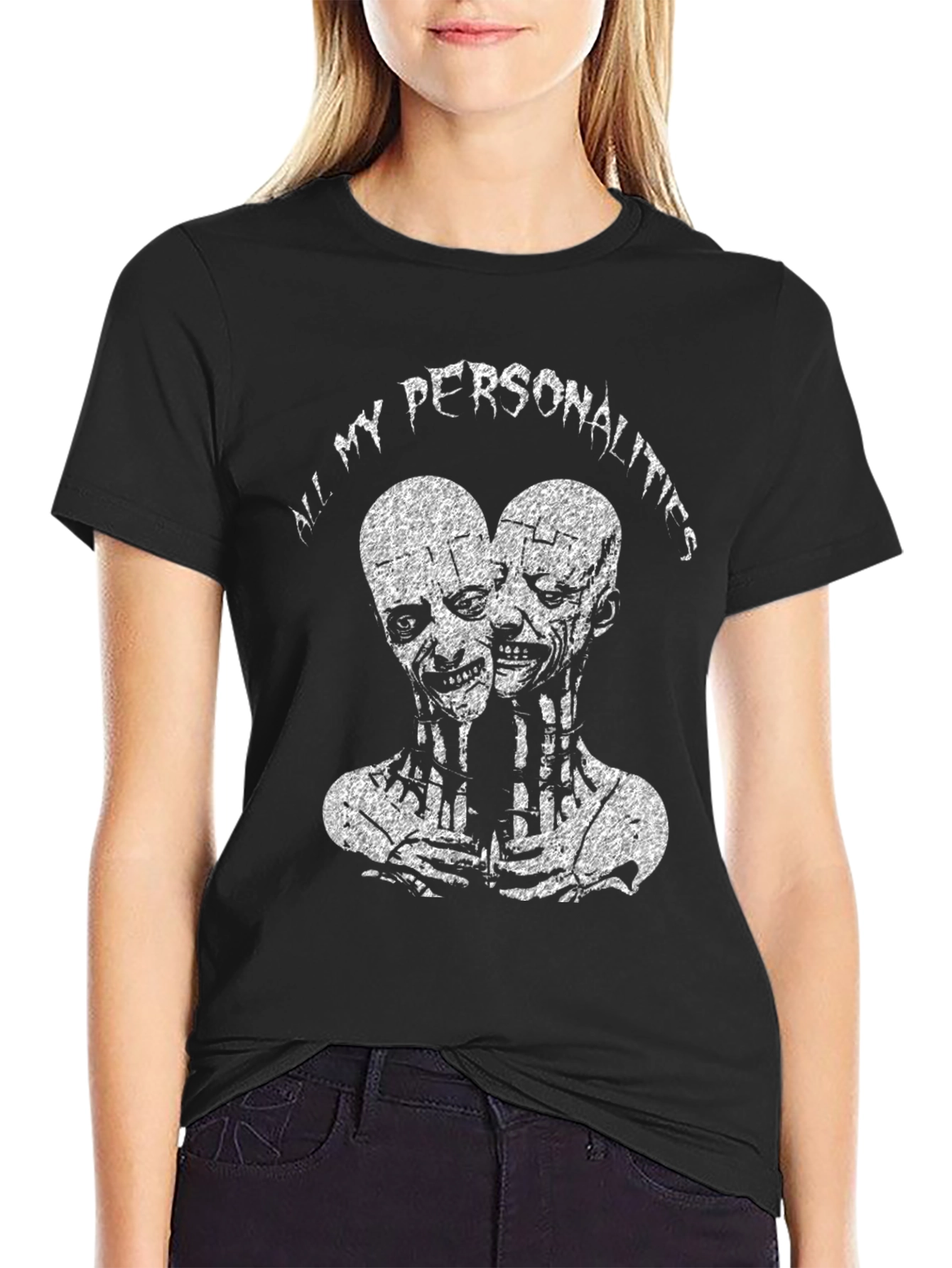 Black All My Personalities Graphic Tee - Black Cotton T-Shirt view 2
