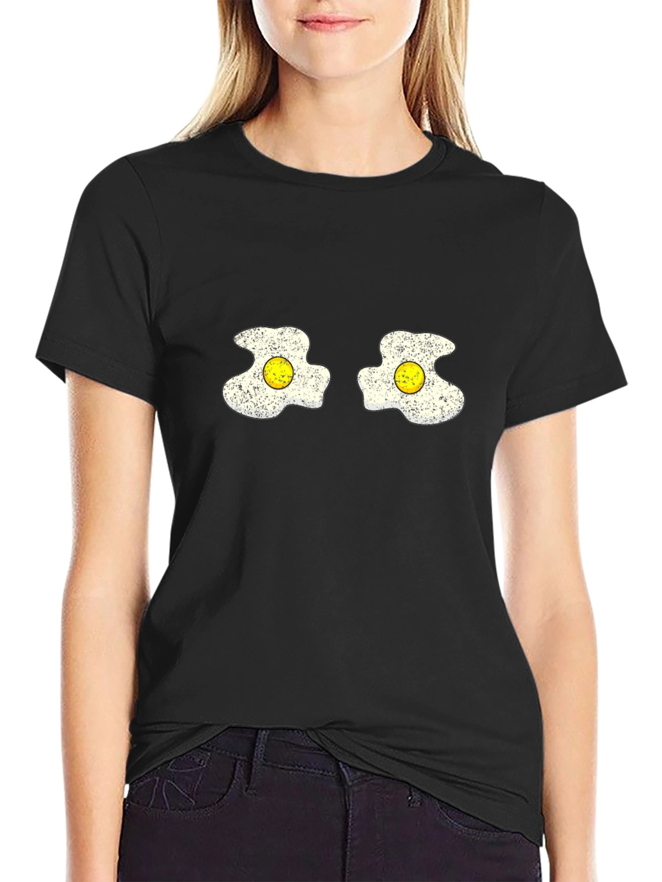 Black Funny Fried Egg Graphic Tee - Novelty T-Shirt view 2